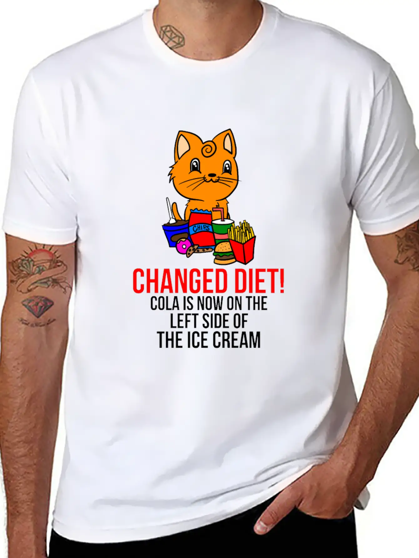 Cat Change Of Diet Humorous Saying Men Breathable Graphic T-Shirt – Perfect For Casual Days