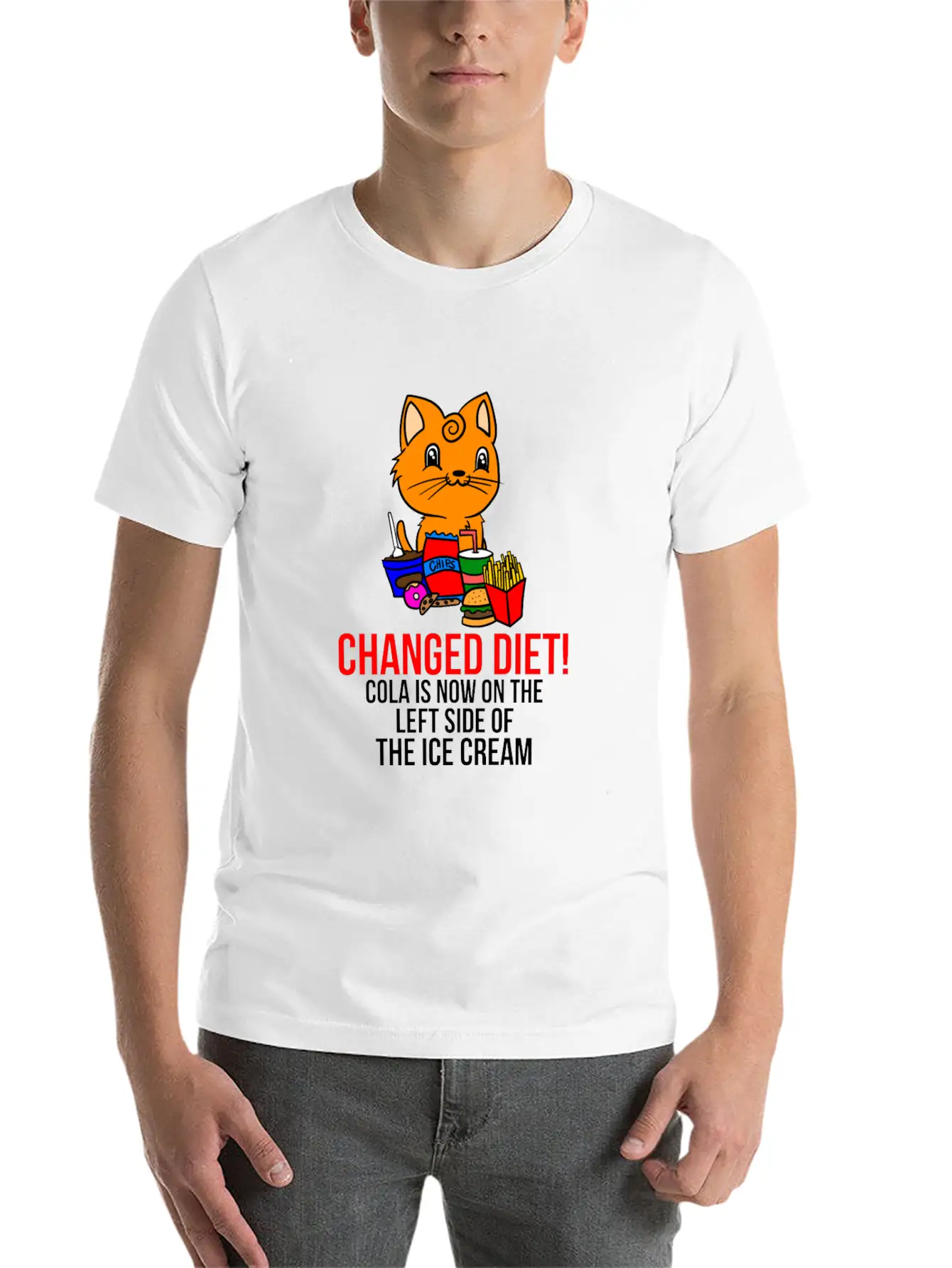 Cat Change Of Diet Humorous Saying Men Breathable Graphic T-Shirt – Perfect For Casual Days