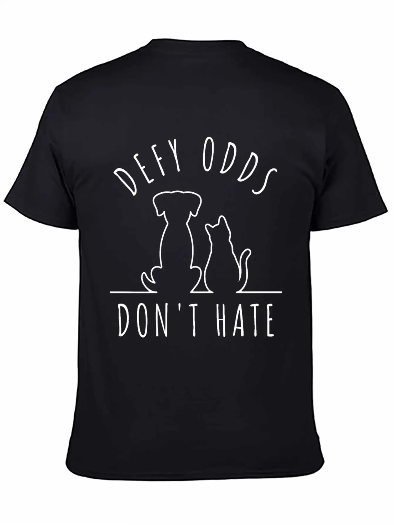 Cat Dog Defy Odds Dont Hate Stylish Everyday T-Shirt – Unisex Basic Cotton Tee