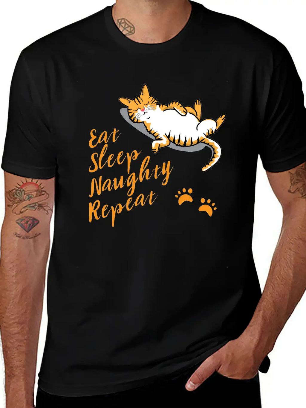 CAT Eat Sleep Naughty Sleep Classic Cotton Tee – Unisex Comfort For Any Season