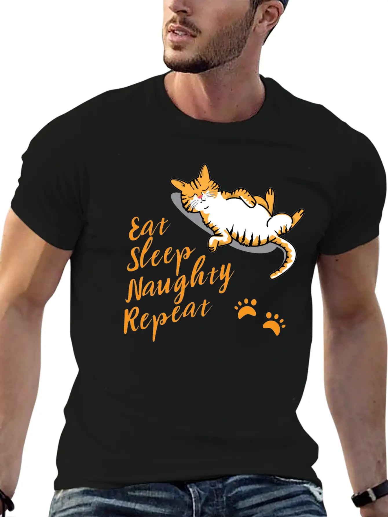 CAT Eat Sleep Naughty Sleep Classic Cotton Tee – Unisex Comfort For Any Season