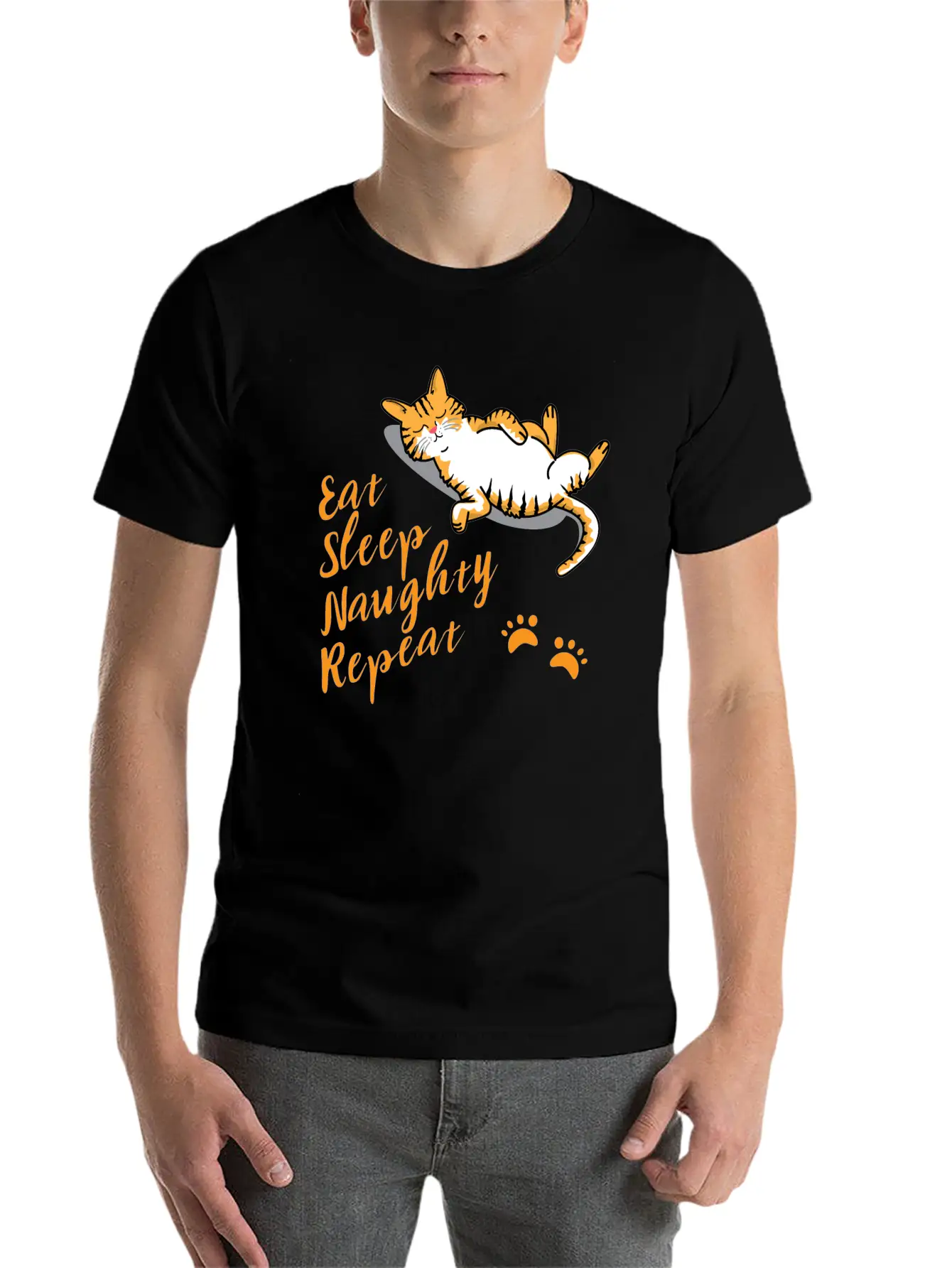 CAT Eat Sleep Naughty Sleep Classic Cotton Tee – Unisex Comfort For Any Season