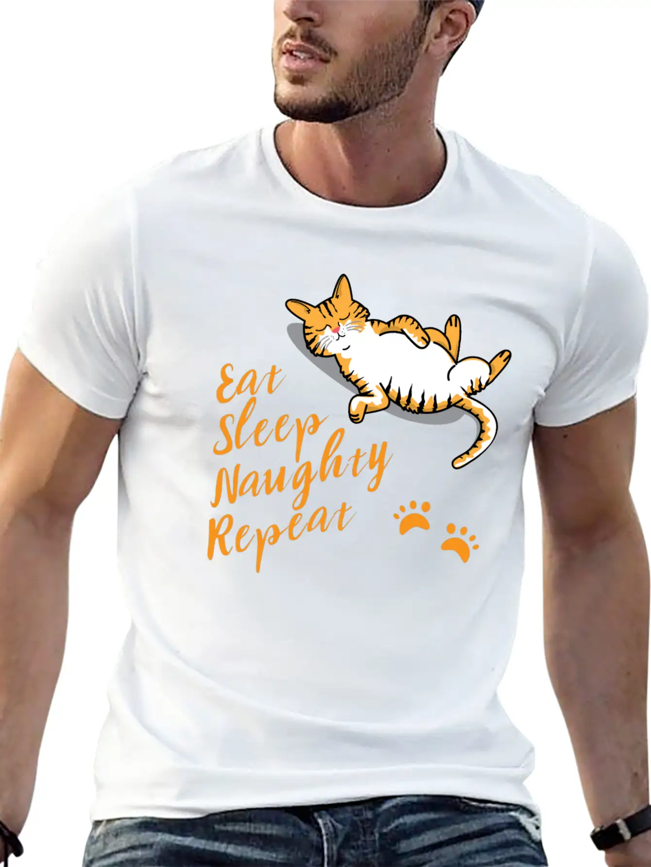 CAT Eat Sleep Naughty Sleep Classic Cotton Tee – Unisex Comfort For Any Season