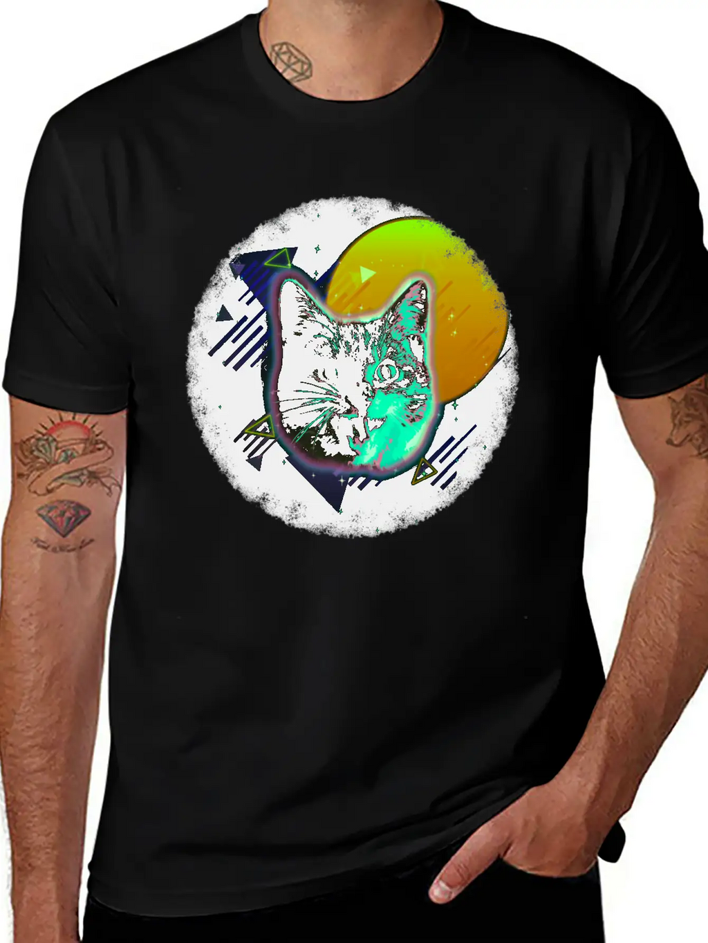 Cat Face Shirt Trippy Neon Rave 80s Disco Retro Kitten Tee Timeless Short Sleeve Tee – Comfy And Minimalist Design