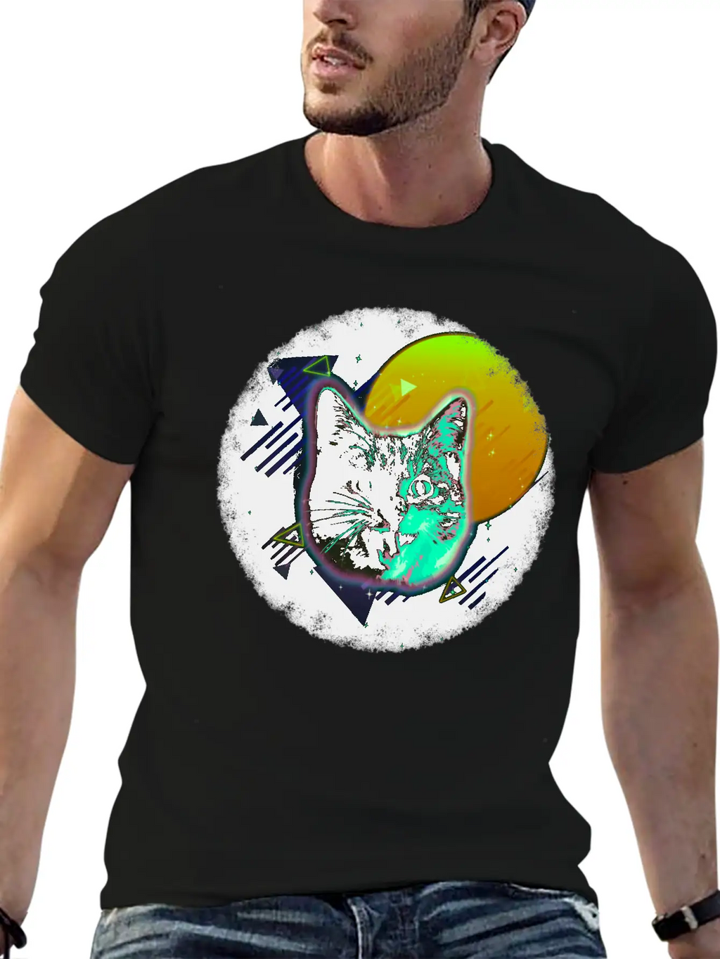Cat Face Shirt Trippy Neon Rave 80s Disco Retro Kitten Tee Timeless Short Sleeve Tee – Comfy And Minimalist Design