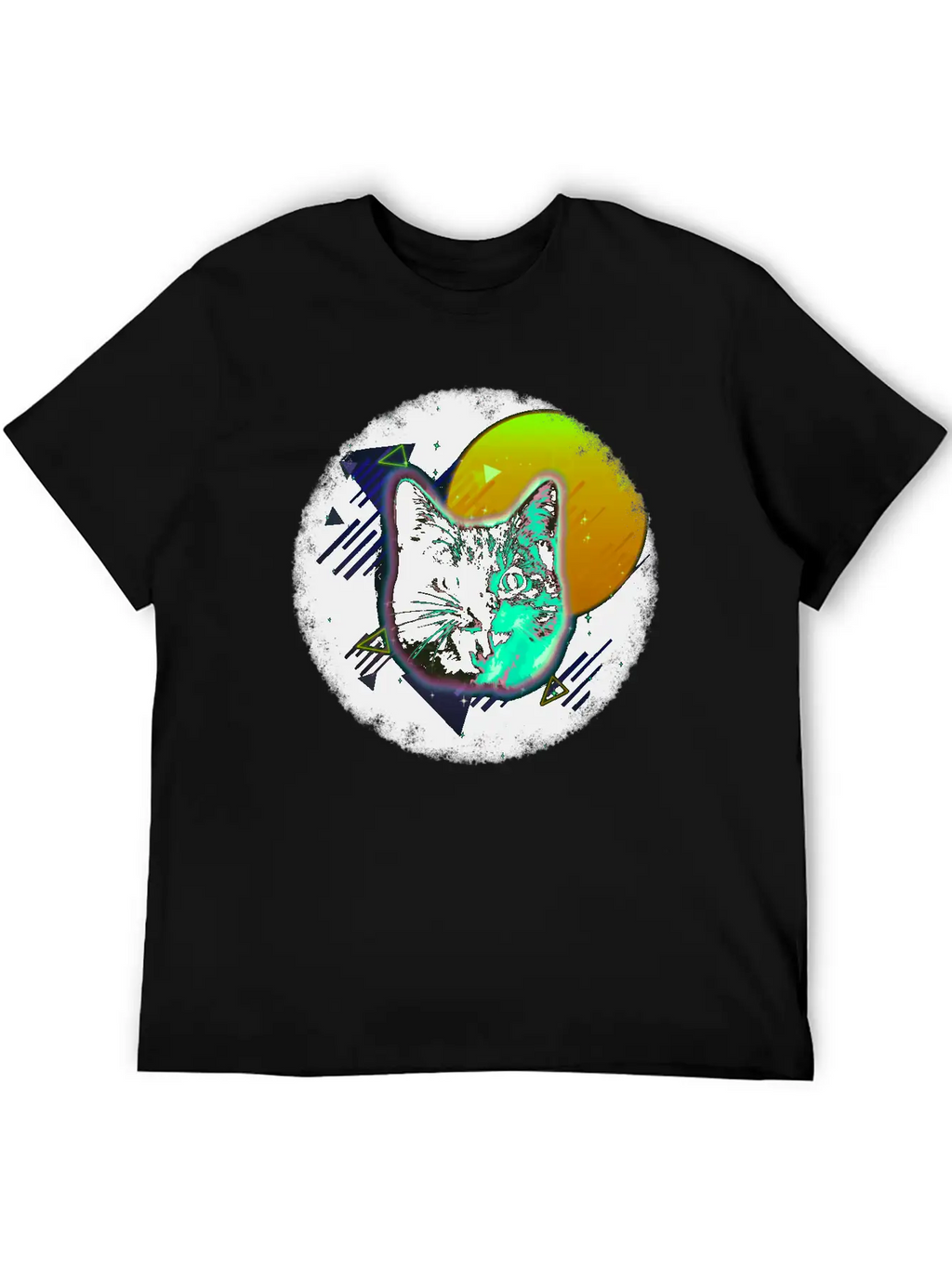 Cat Face Shirt Trippy Neon Rave 80s Disco Retro Kitten Tee Timeless Short Sleeve Tee – Comfy And Minimalist Design