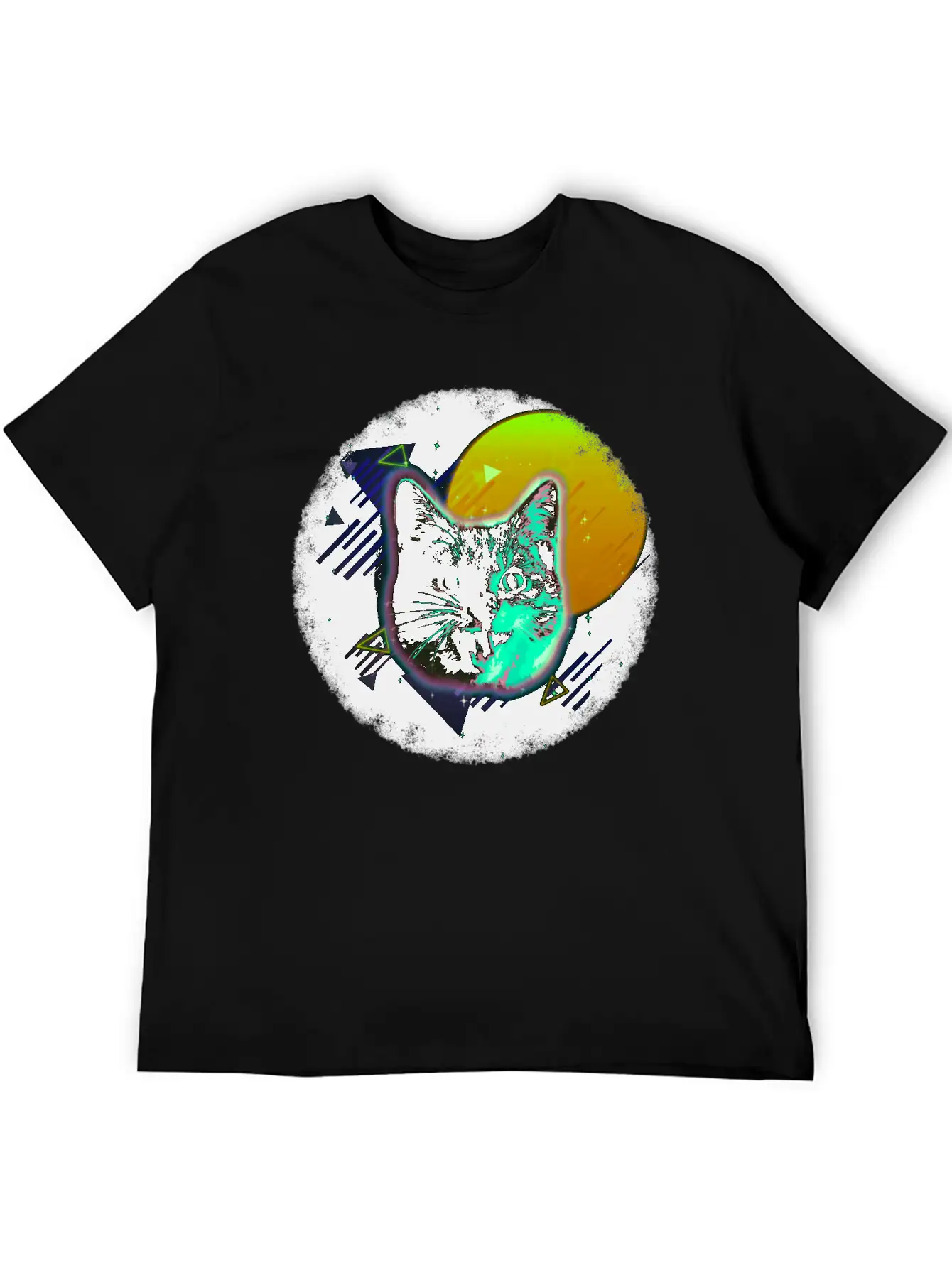 Cat Face Shirt Trippy Neon Rave 80s Disco Retro Kitten Tee Timeless Short Sleeve Tee – Comfy And Minimalist Design