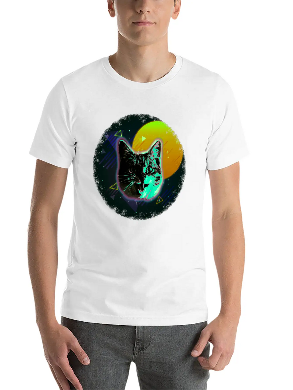 Cat Face Shirt Trippy Neon Rave 80s Disco Retro Kitten Tee Timeless Short Sleeve Tee – Comfy And Minimalist Design