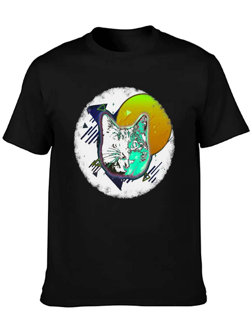 Cat Face Shirt Trippy Neon Rave 80s Disco Retro Kitten Tee Timeless Short Sleeve Tee – Comfy And Minimalist Design