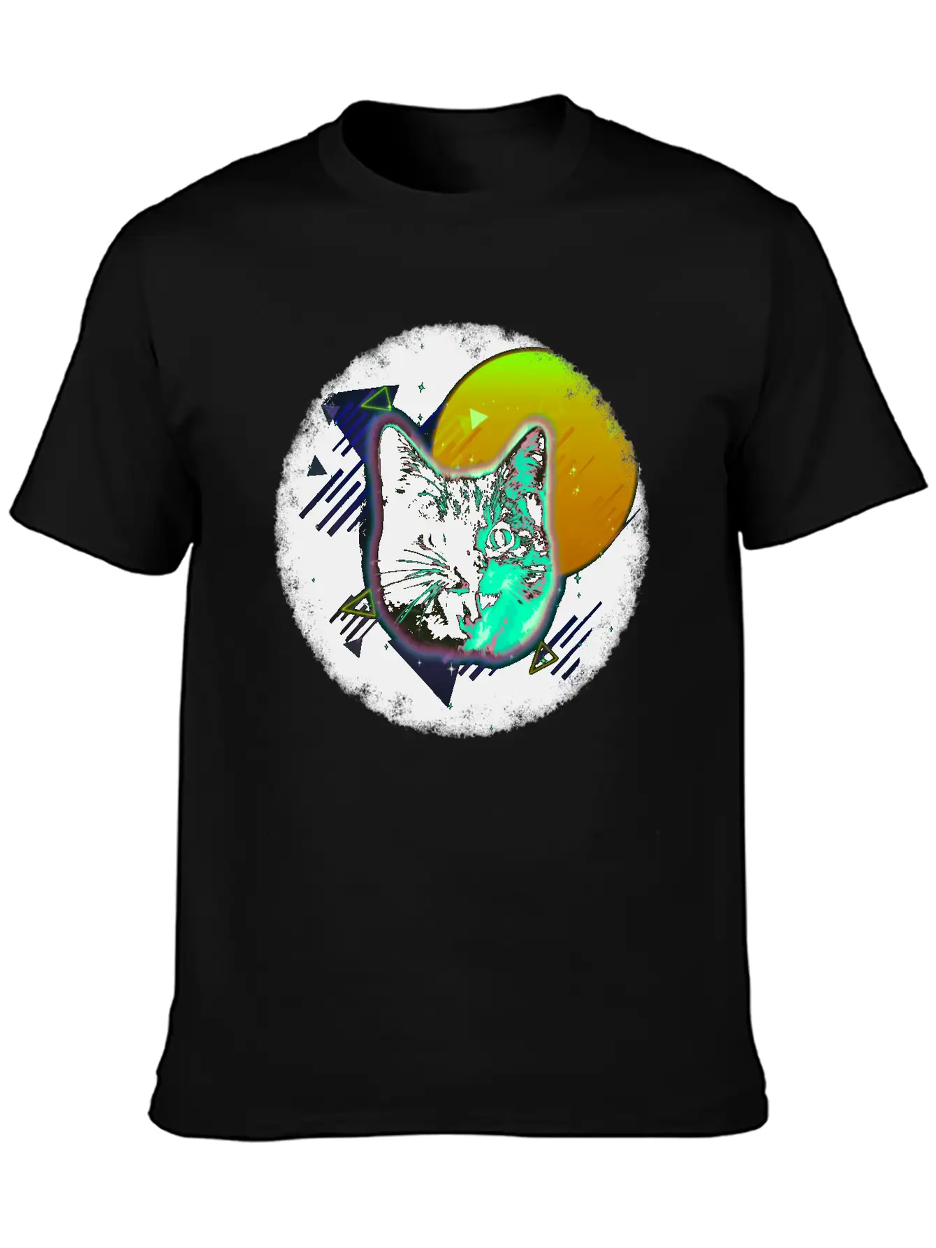 Cat Face Shirt Trippy Neon Rave 80s Disco Retro Kitten Tee Timeless Short Sleeve Tee – Comfy And Minimalist Design