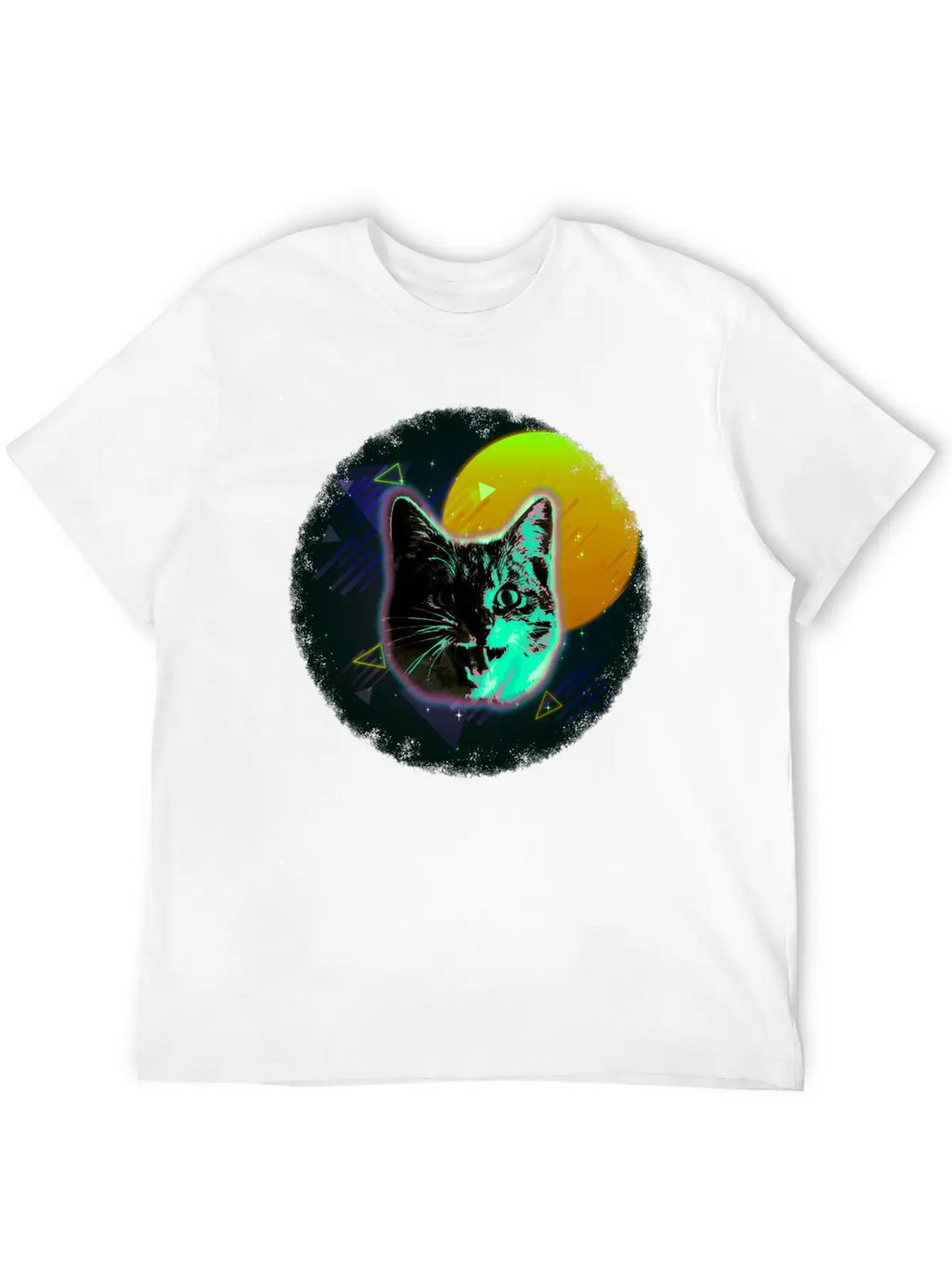 Cat Face Shirt Trippy Neon Rave 80s Disco Retro Kitten Tee Timeless Short Sleeve Tee – Comfy And Minimalist Design