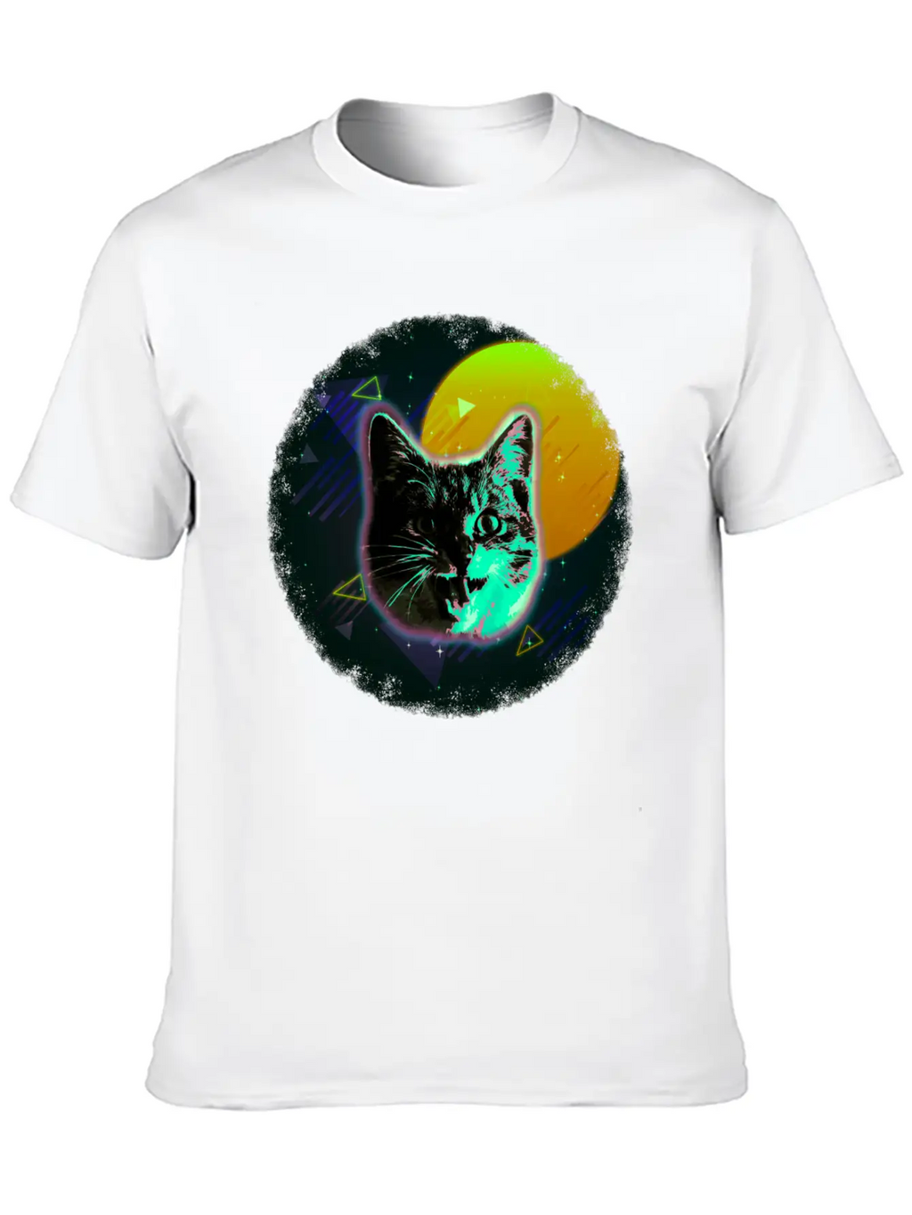 Cat Face Shirt Trippy Neon Rave 80s Disco Retro Kitten Tee Timeless Short Sleeve Tee – Comfy And Minimalist Design
