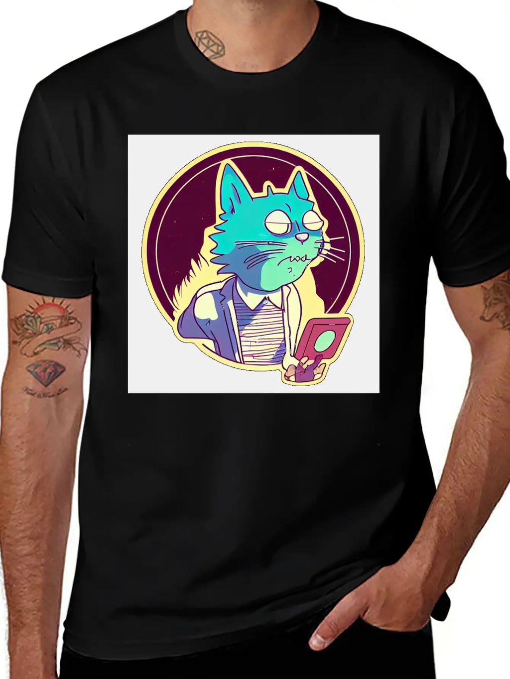 Cat In The Style Of Illustration Basic Graphic T-Shirt – Daily Comfort In Soft Cotton
