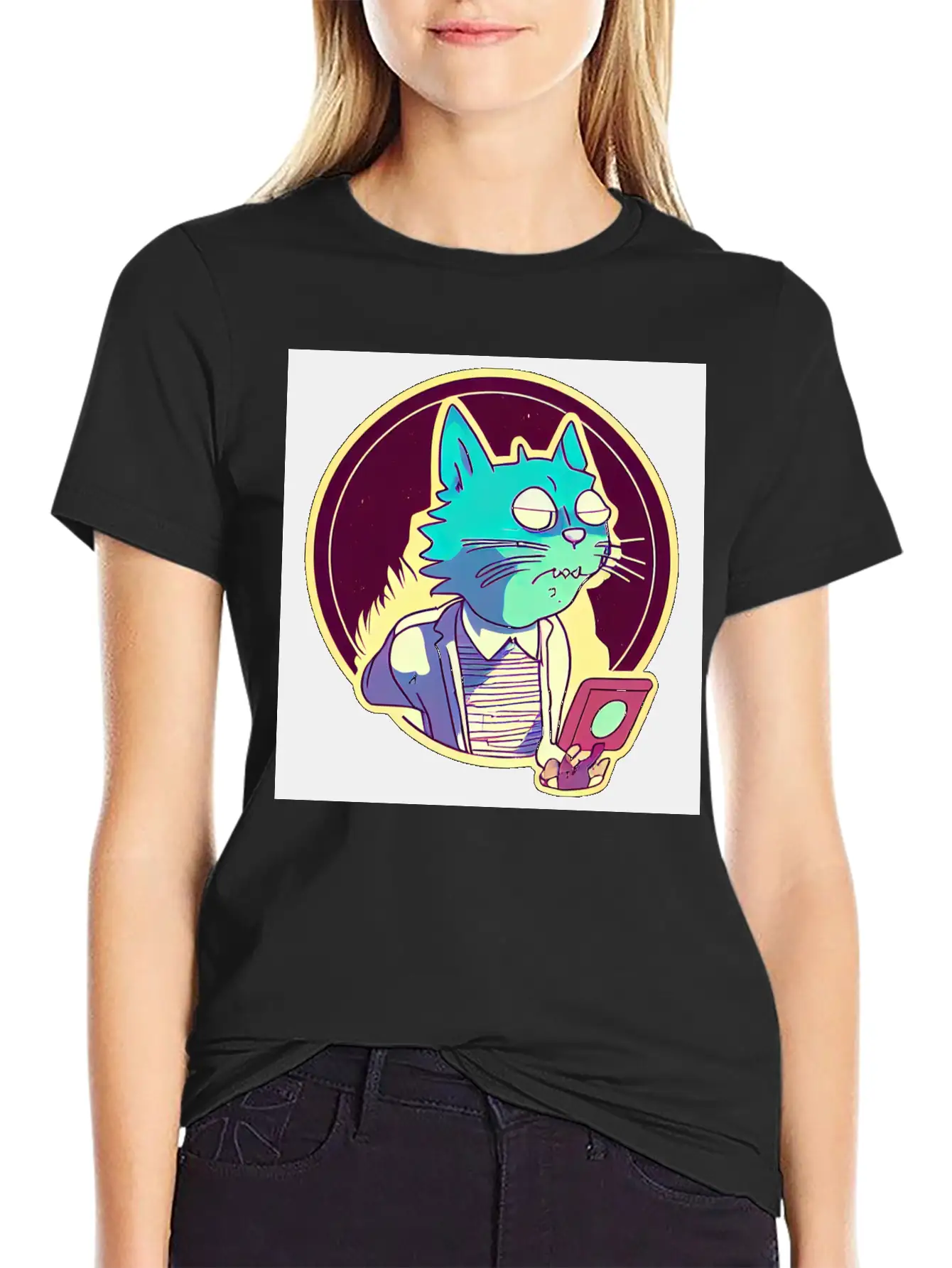 Cat In The Style Of Illustration Basic Graphic T-Shirt – Daily Comfort In Soft Cotton