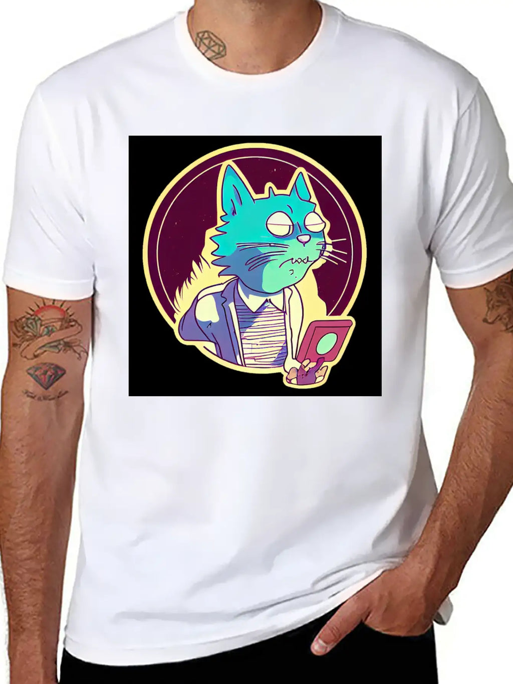 Cat In The Style Of Illustration Basic Graphic T-Shirt – Daily Comfort In Soft Cotton