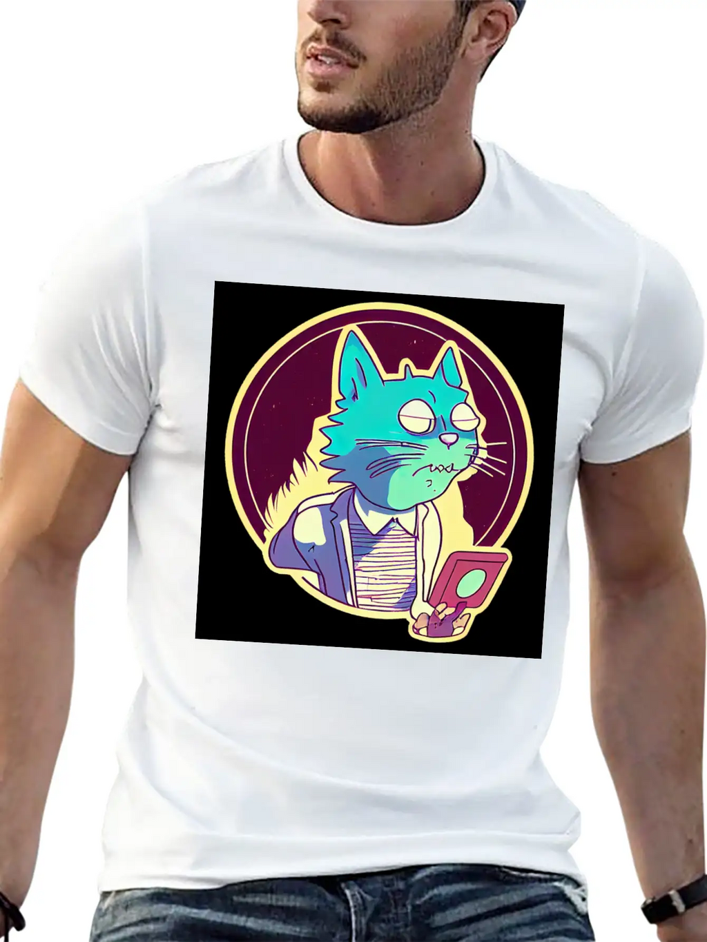 Cat In The Style Of Illustration Basic Graphic T-Shirt – Daily Comfort In Soft Cotton