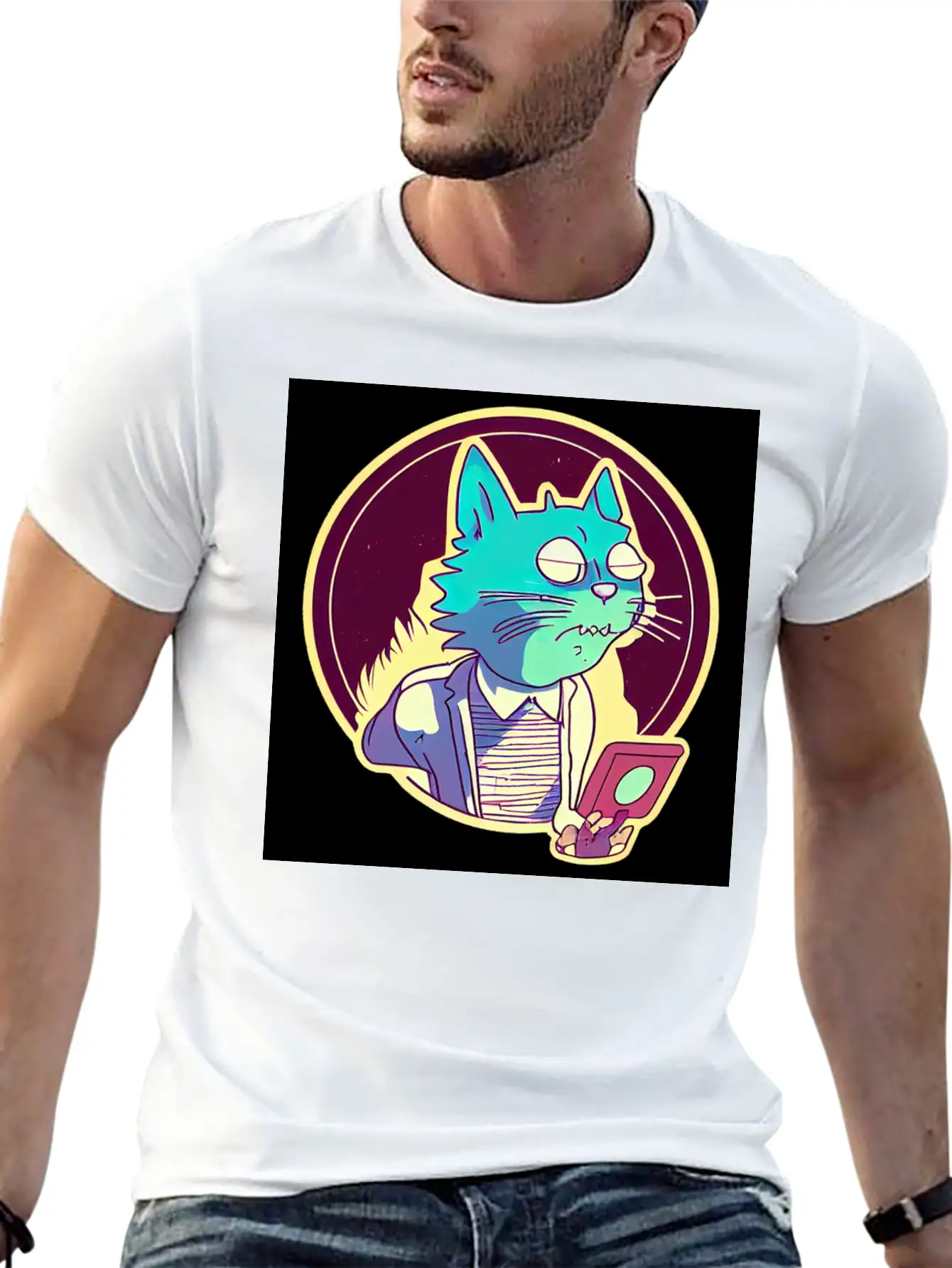Cat In The Style Of Illustration Basic Graphic T-Shirt – Daily Comfort In Soft Cotton