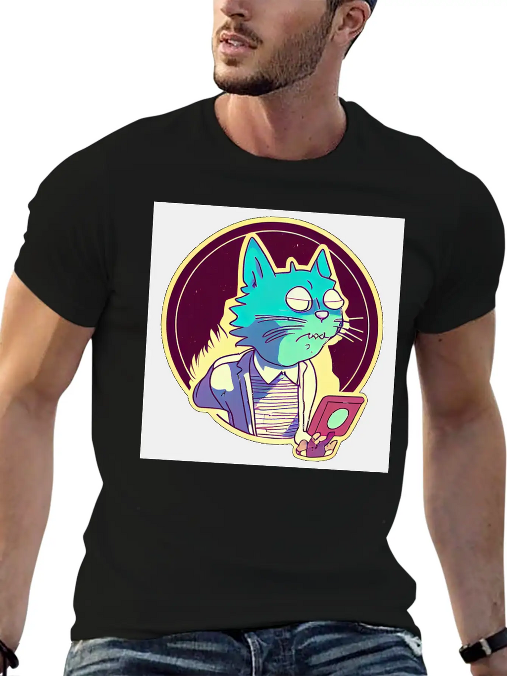 Cat In The Style Of Illustration Basic Graphic T-Shirt – Daily Comfort In Soft Cotton