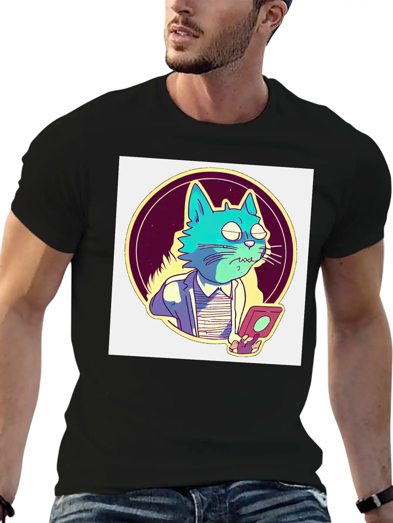 Cat In The Style Of Illustration Basic Graphic T-Shirt – Daily Comfort In Soft Cotton