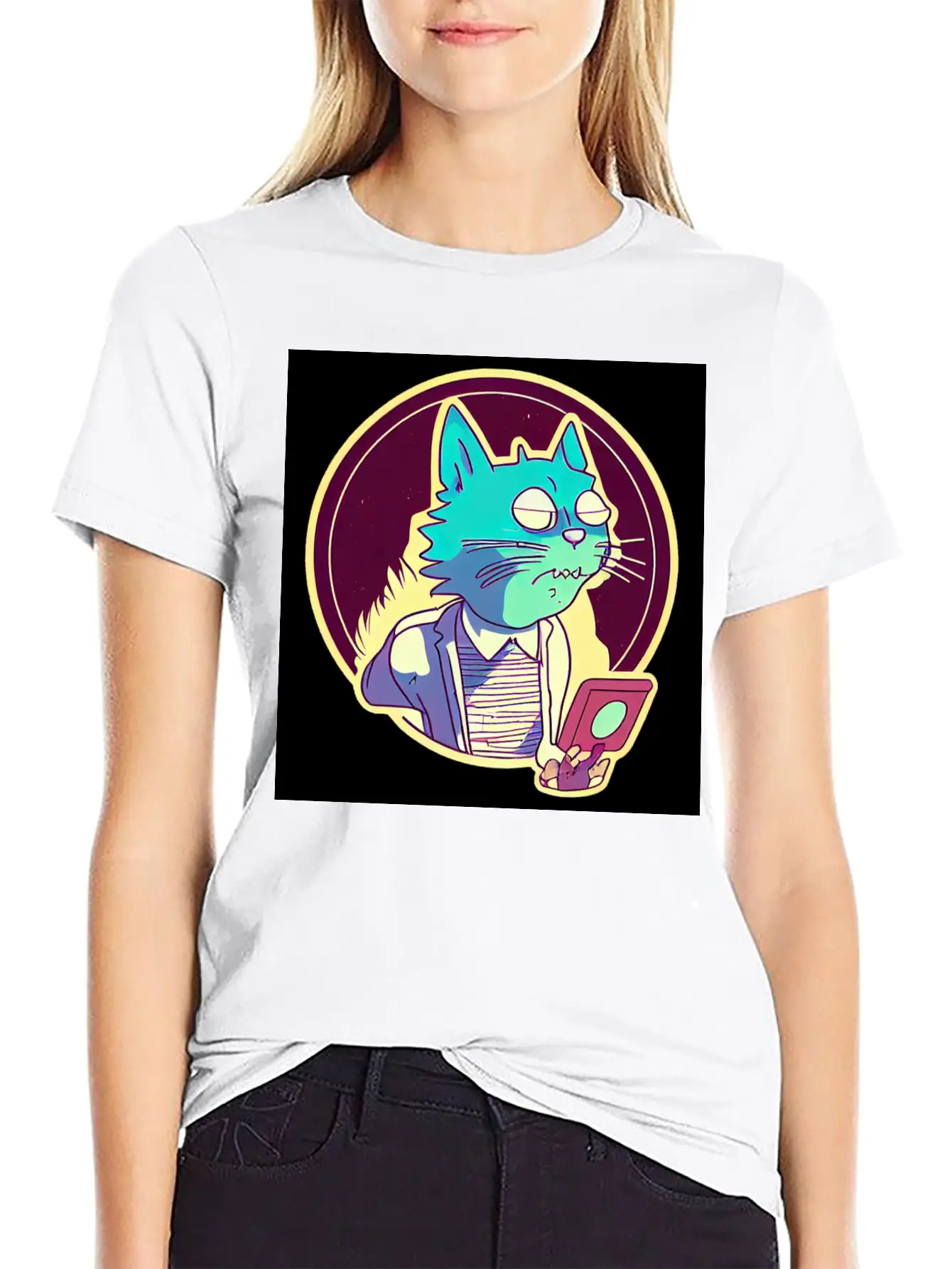 Cat In The Style Of Illustration Basic Graphic T-Shirt – Daily Comfort In Soft Cotton