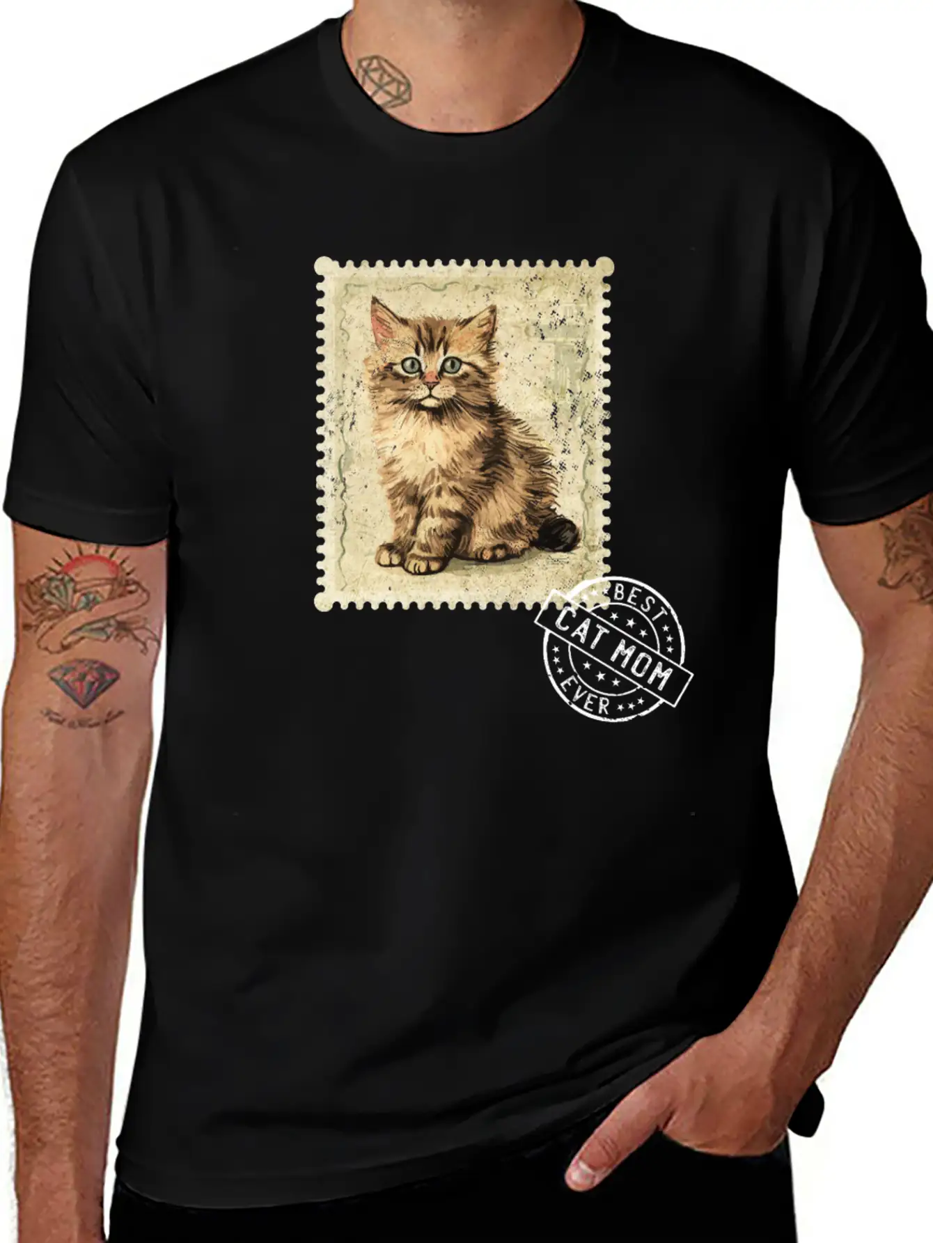 Cat-Mom Kitten-Mommy Cat-Stamp Cats-Moms Timeless Short Sleeve Tee – Comfy And Minimalist Design