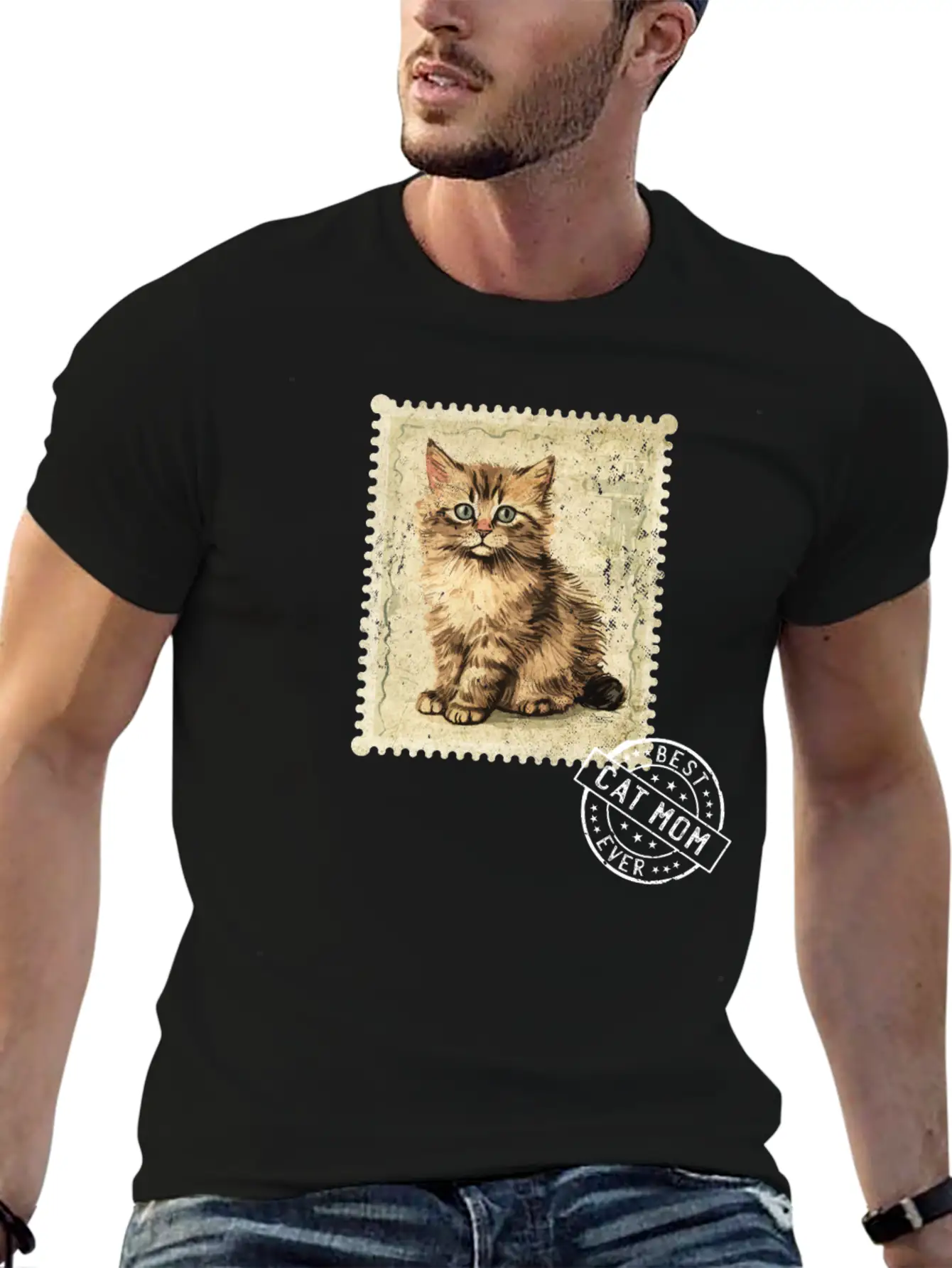 Cat-Mom Kitten-Mommy Cat-Stamp Cats-Moms Timeless Short Sleeve Tee – Comfy And Minimalist Design
