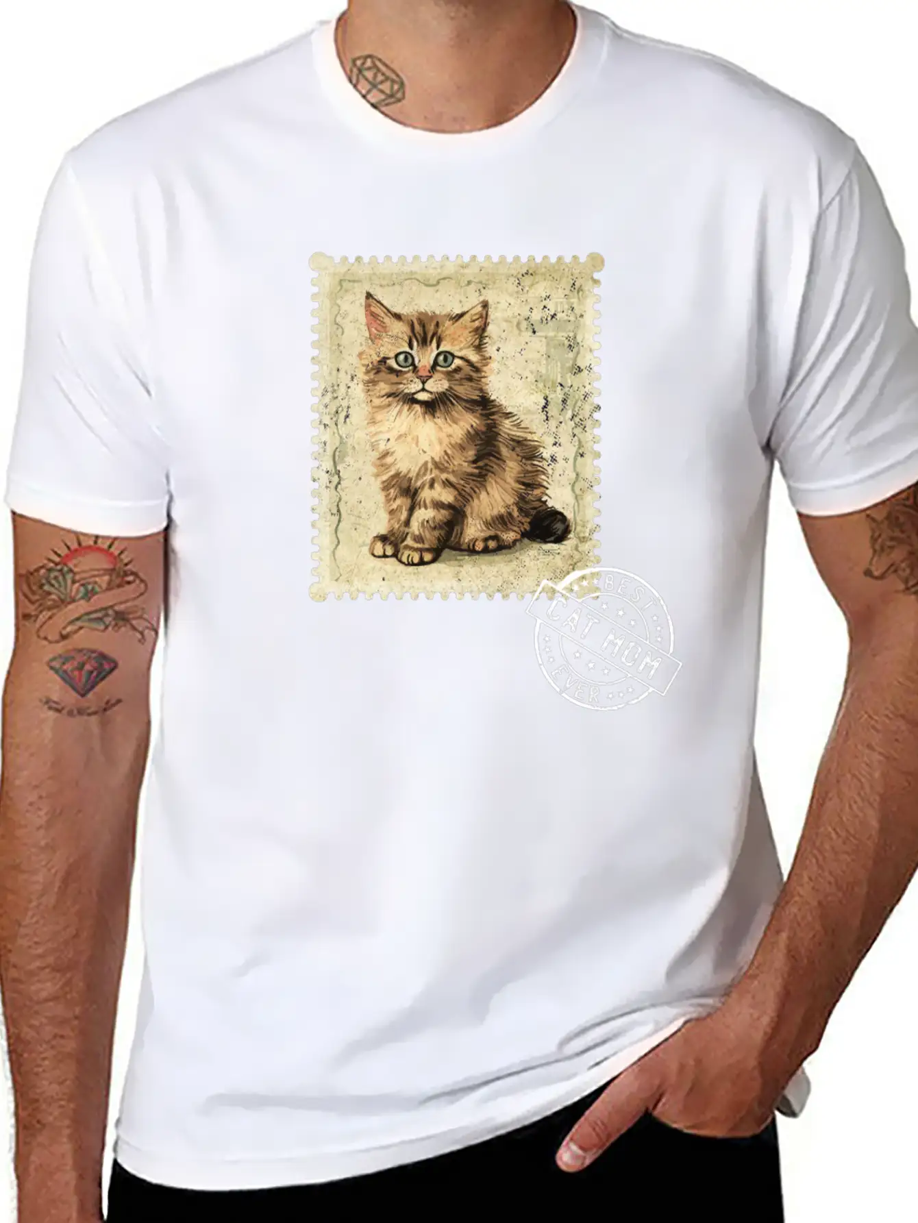 Cat-Mom Kitten-Mommy Cat-Stamp Cats-Moms Timeless Short Sleeve Tee – Comfy And Minimalist Design