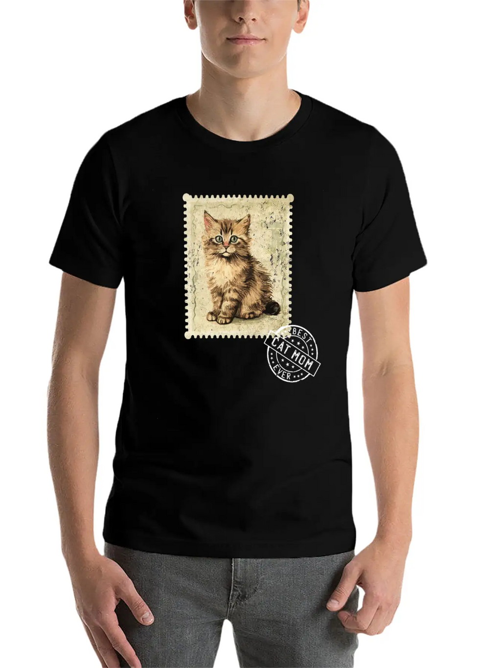 Cat-Mom Kitten-Mommy Cat-Stamp Cats-Moms Timeless Short Sleeve Tee – Comfy And Minimalist Design