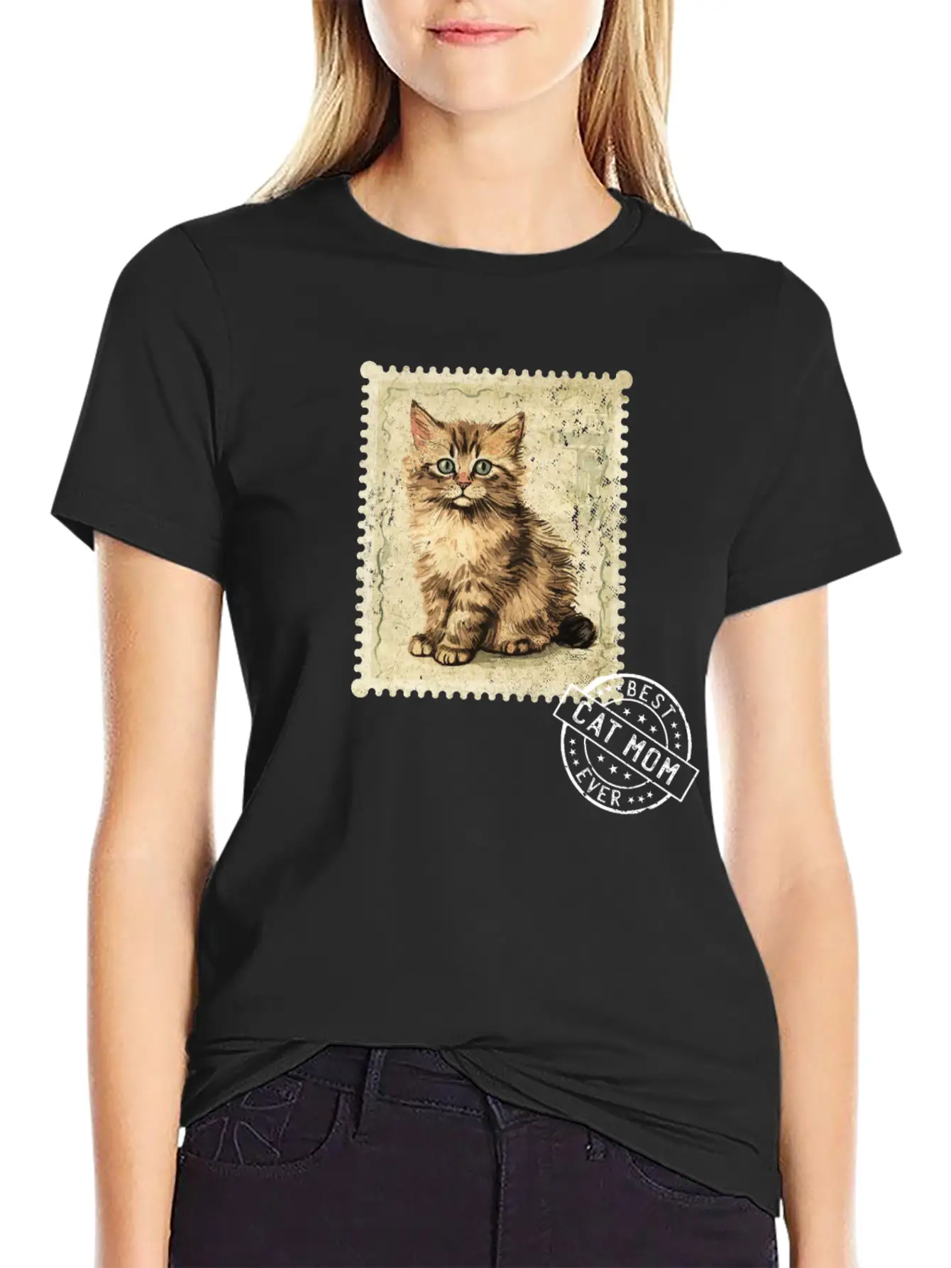 Cat-Mom Kitten-Mommy Cat-Stamp Cats-Moms Timeless Short Sleeve Tee – Comfy And Minimalist Design
