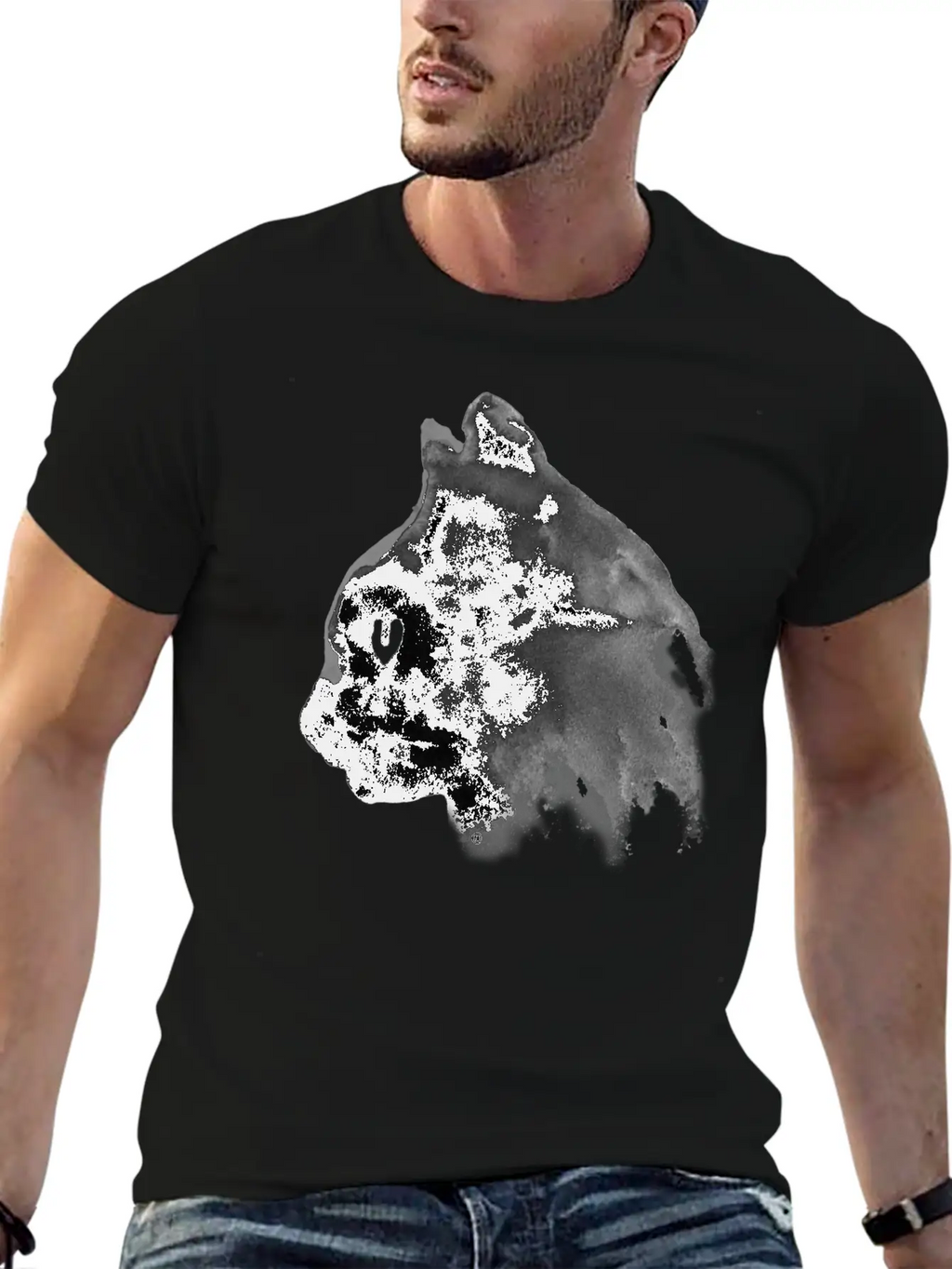 Cat Portrait Ink Painting Basic Graphic T-Shirt – Daily Comfort In Soft Cotton