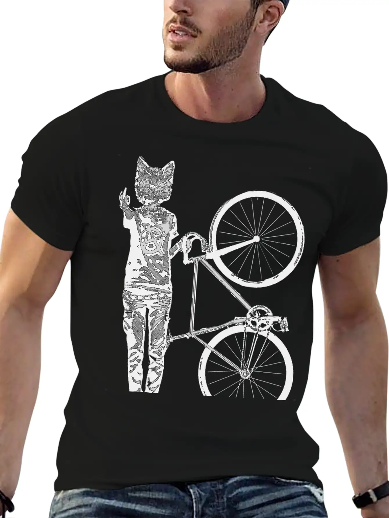 Cat Punk Rider Basic Graphic T-Shirt – Daily Comfort In Soft Cotton