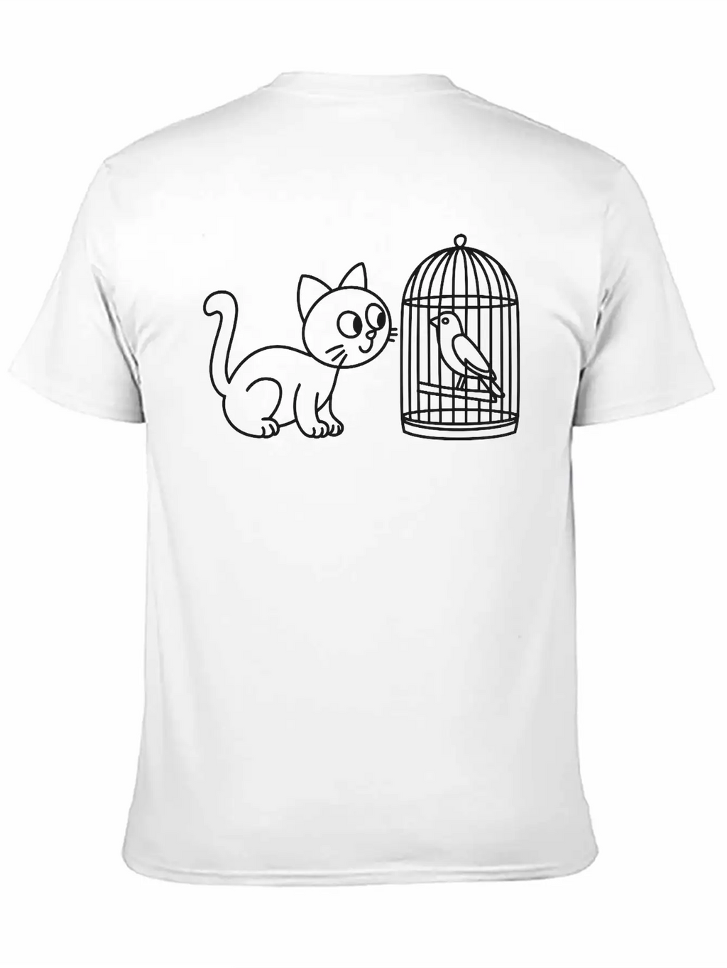 Cat Staring Into Birdcage Doodle Vector One Color Breathable Graphic T-Shirt – Perfect For Casual Days