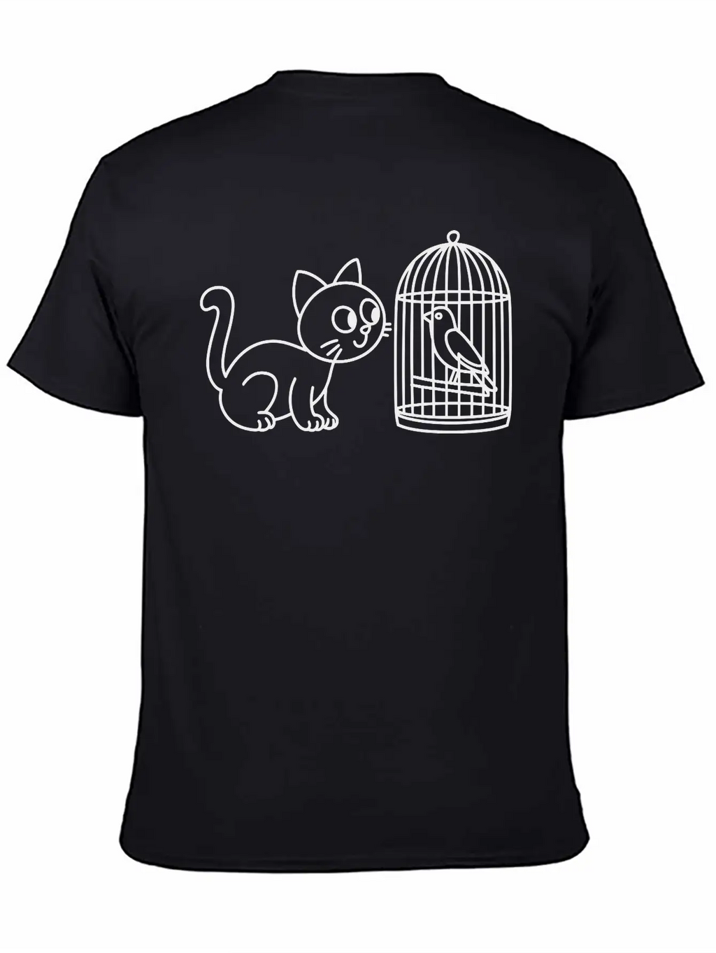 Cat Staring Into Birdcage Doodle Vector One Color Breathable Graphic T-Shirt – Perfect For Casual Days