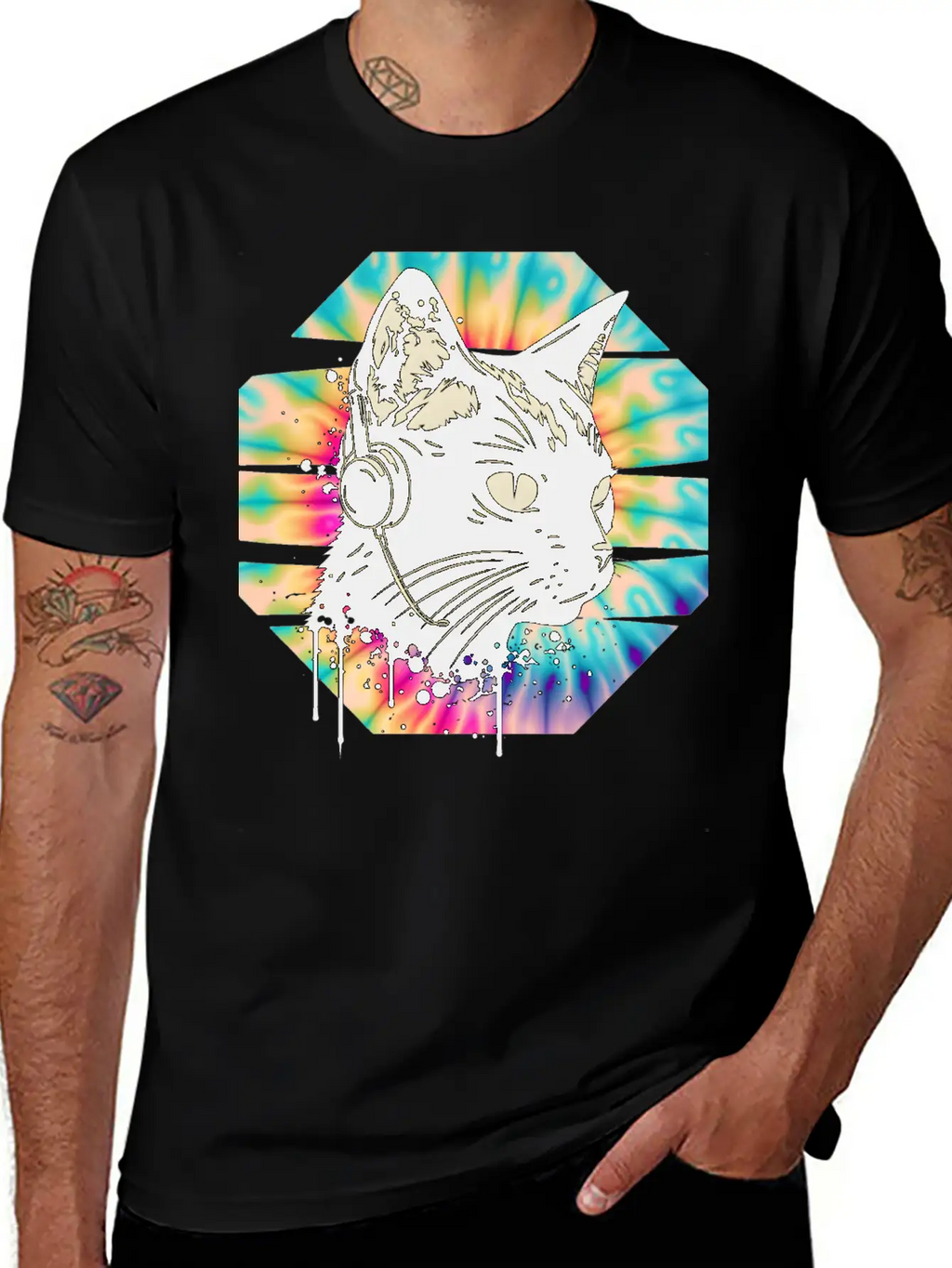 Cat Wearing Headphones | Cat Wearing Earphones Basic Graphic T-Shirt – Daily Comfort In Soft Cotton