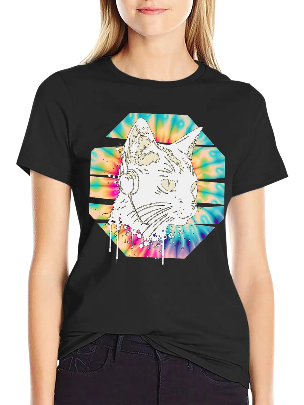 Cat Wearing Headphones | Cat Wearing Earphones Basic Graphic T-Shirt – Daily Comfort In Soft Cotton