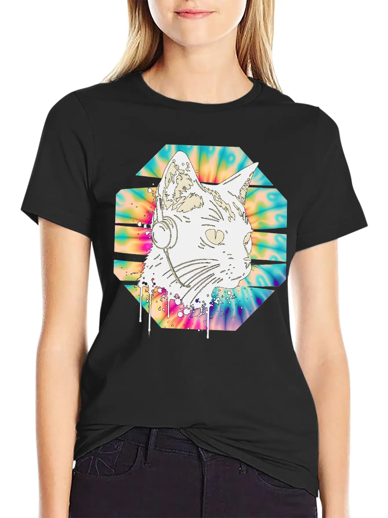 Cat Wearing Headphones | Cat Wearing Earphones Basic Graphic T-Shirt – Daily Comfort In Soft Cotton