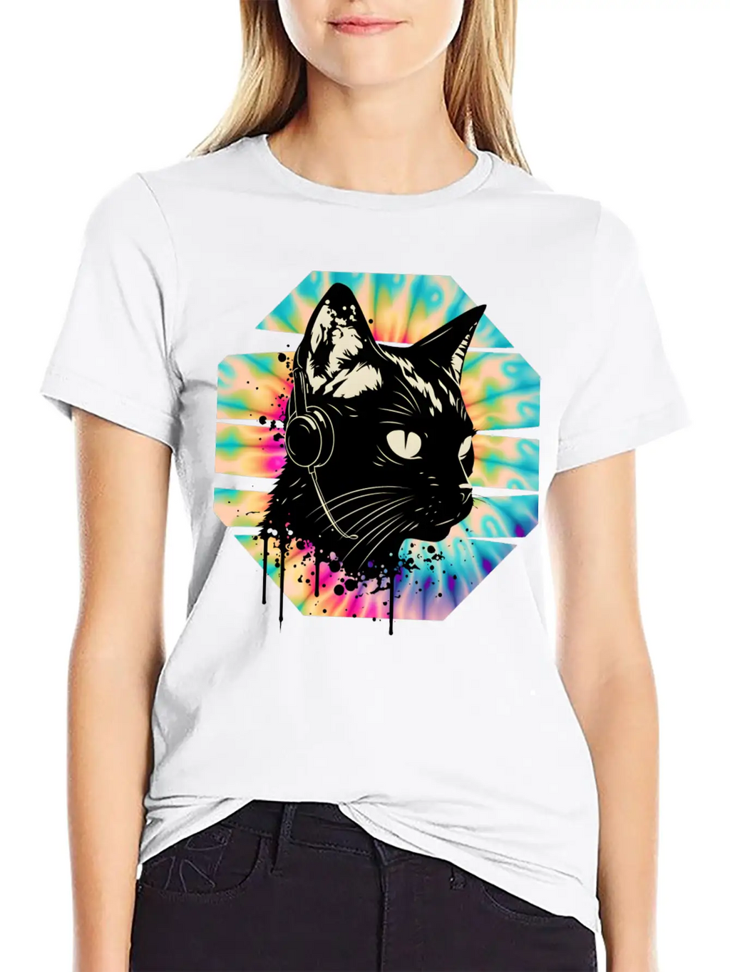 Cat Wearing Headphones | Cat Wearing Earphones Basic Graphic T-Shirt – Daily Comfort In Soft Cotton