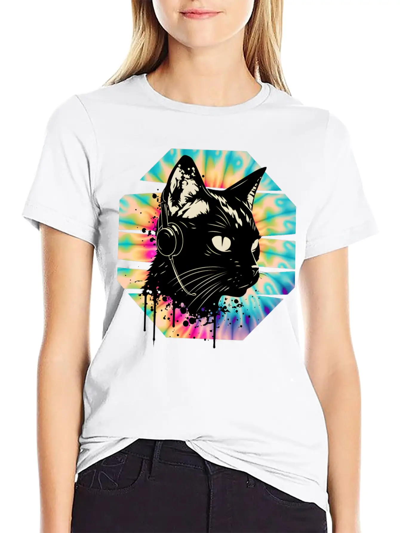 Cat Wearing Headphones | Cat Wearing Earphones Basic Graphic T-Shirt – Daily Comfort In Soft Cotton