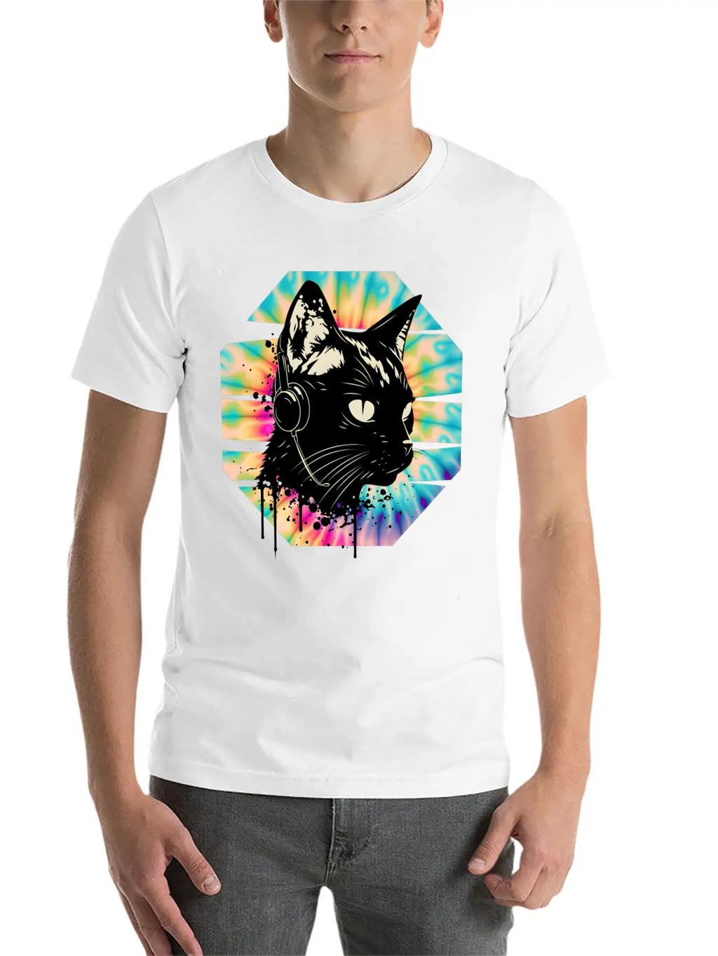Cat Wearing Headphones | Cat Wearing Earphones Basic Graphic T-Shirt – Daily Comfort In Soft Cotton