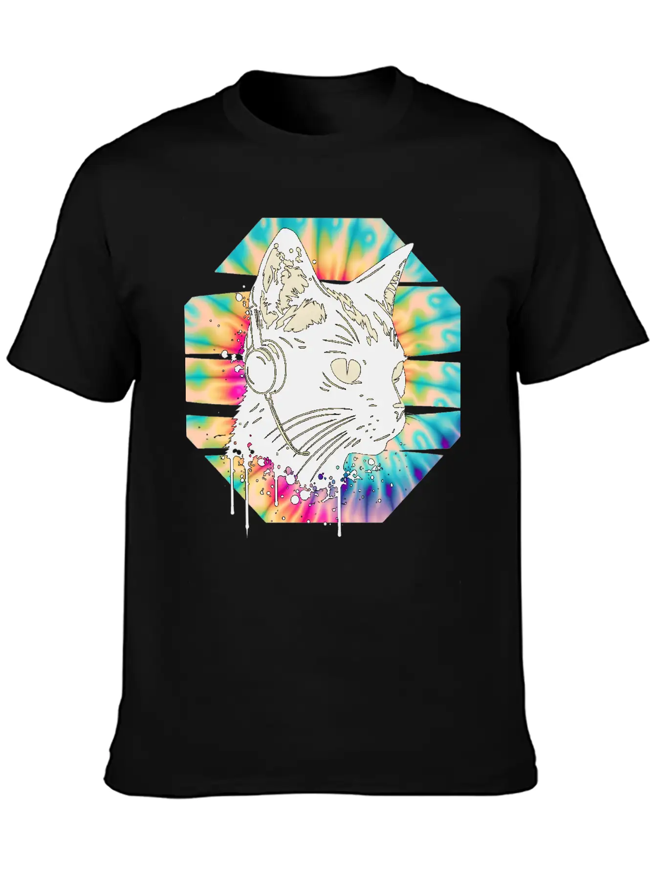 Cat Wearing Headphones | Cat Wearing Earphones Basic Graphic T-Shirt – Daily Comfort In Soft Cotton