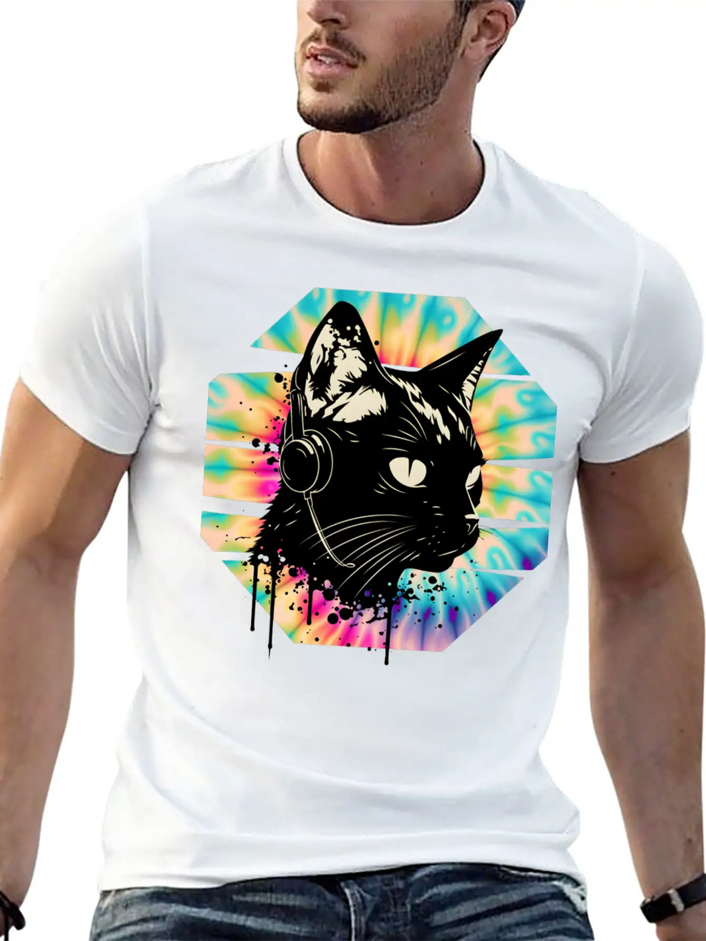 Cat Wearing Headphones | Cat Wearing Earphones Basic Graphic T-Shirt – Daily Comfort In Soft Cotton