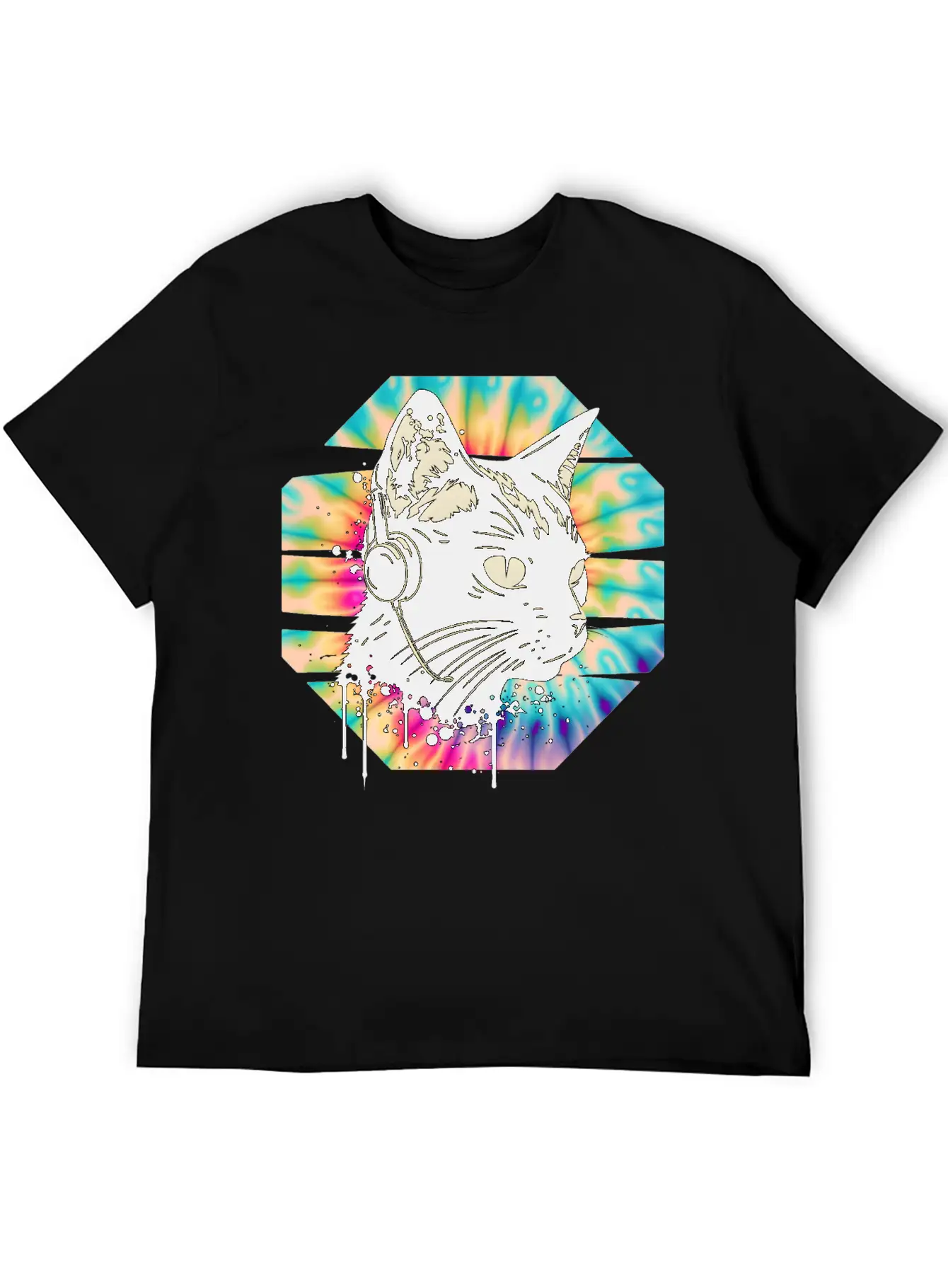 Cat Wearing Headphones | Cat Wearing Earphones Basic Graphic T-Shirt – Daily Comfort In Soft Cotton