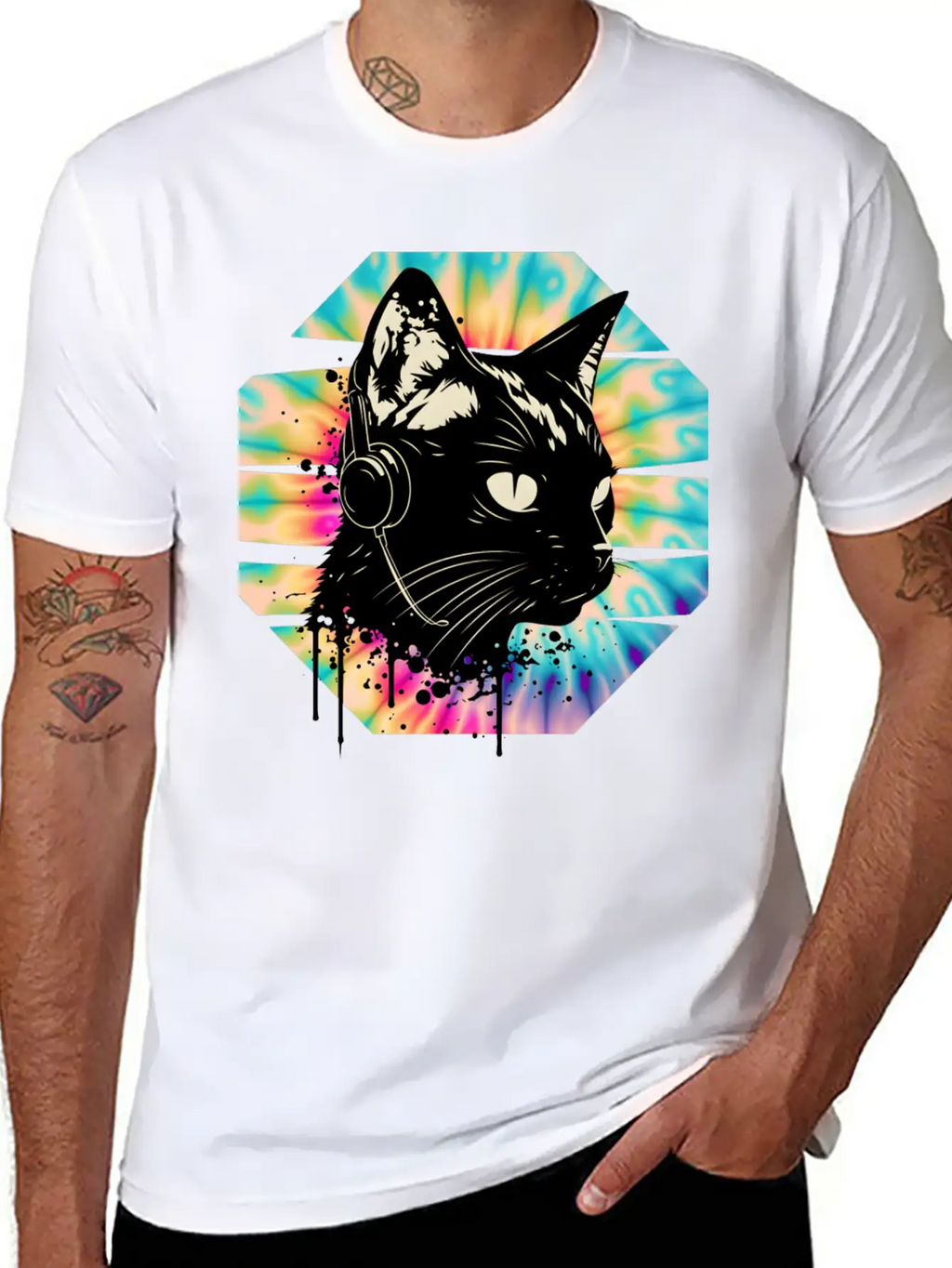 Cat Wearing Headphones | Cat Wearing Earphones Basic Graphic T-Shirt – Daily Comfort In Soft Cotton
