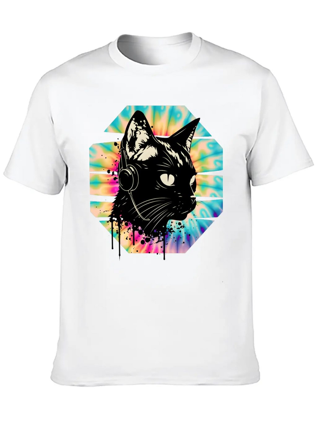 Cat Wearing Headphones | Cat Wearing Earphones Basic Graphic T-Shirt – Daily Comfort In Soft Cotton