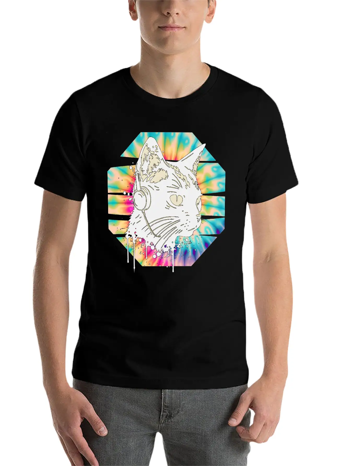 Cat Wearing Headphones | Cat Wearing Earphones Basic Graphic T-Shirt – Daily Comfort In Soft Cotton