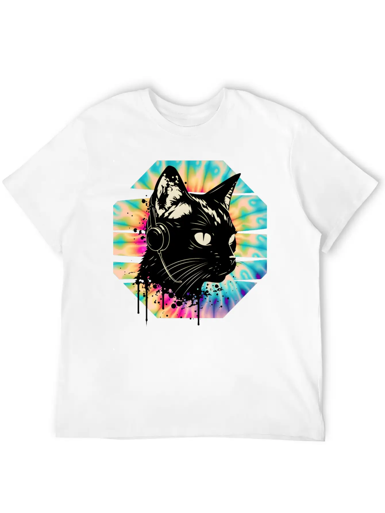 Cat Wearing Headphones | Cat Wearing Earphones Basic Graphic T-Shirt – Daily Comfort In Soft Cotton