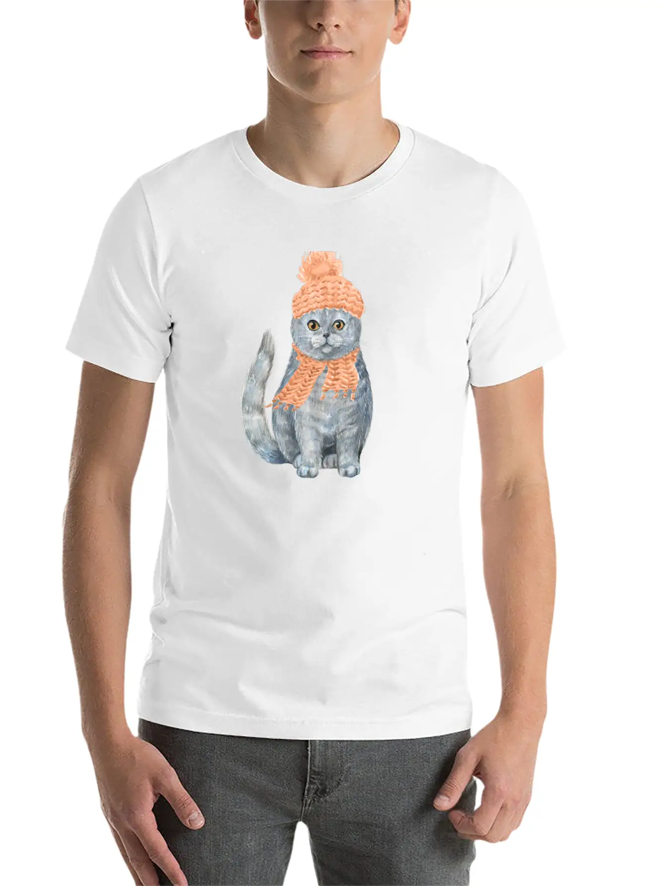 Cat Winter Design Unisex Casual T-Shirt – Clean Design For Daily Comfort
