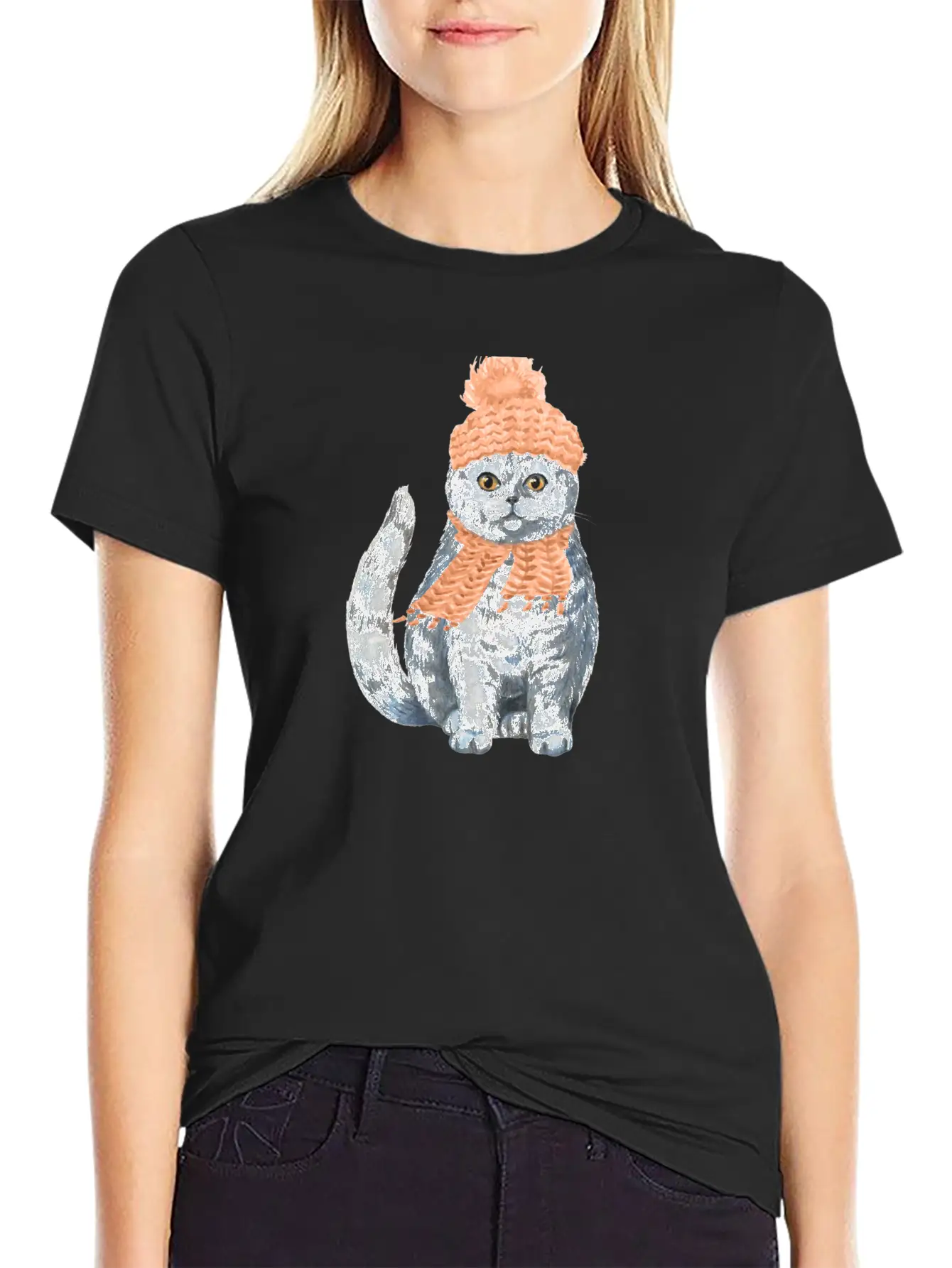 Cat Winter Design Unisex Casual T-Shirt – Clean Design For Daily Comfort