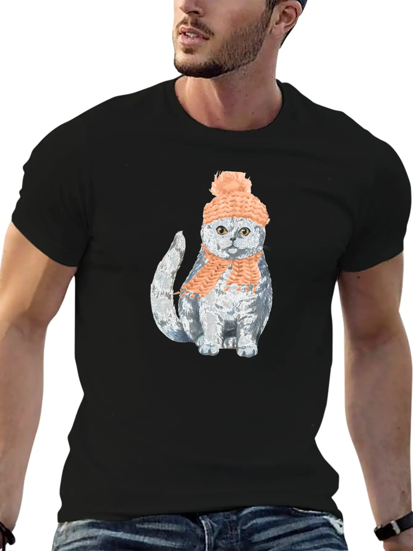 Cat Winter Design Unisex Casual T-Shirt – Clean Design For Daily Comfort