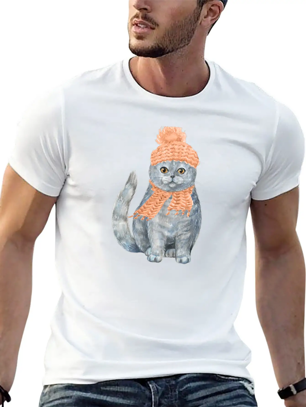 Cat Winter Design Unisex Casual T-Shirt – Clean Design For Daily Comfort